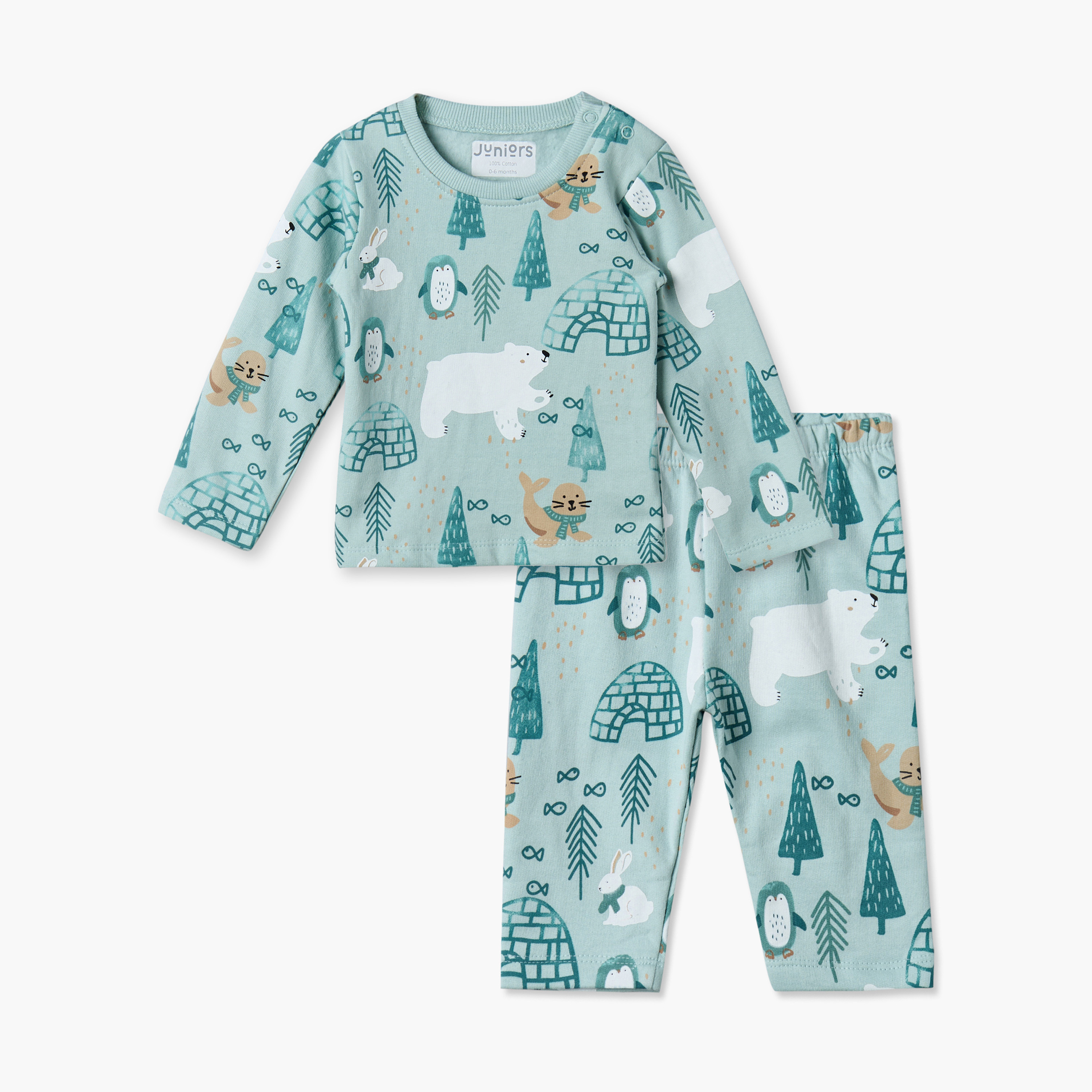 طقم بيجاما قطن بياقة ضيقة وأكمام طويلة وزر إغلاق كبس من جونيورز-baby-boys-clothing-nightwear-pyjamasets-image-1