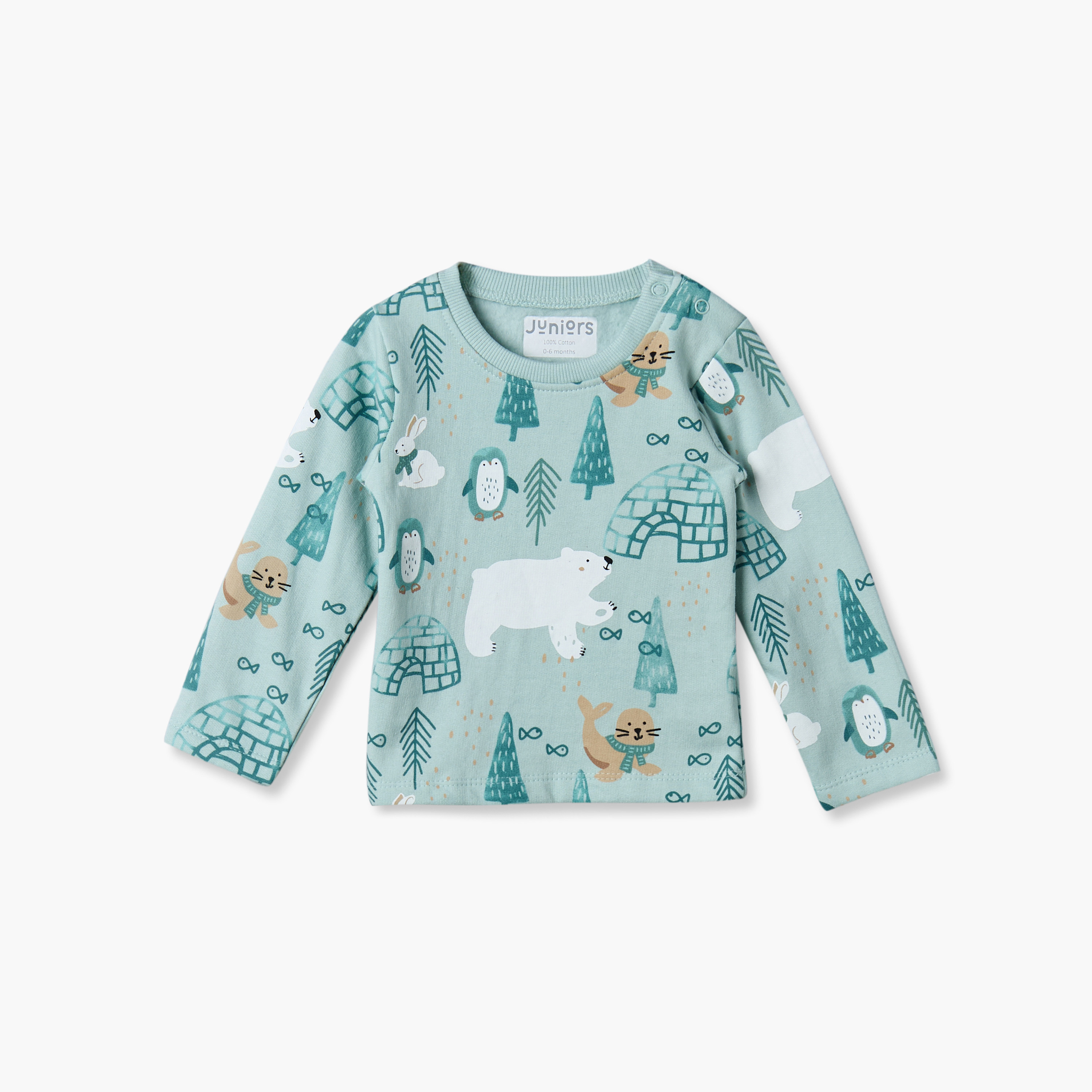 طقم بيجاما قطن بياقة ضيقة وأكمام طويلة وزر إغلاق كبس من جونيورز-baby-boys-clothing-nightwear-pyjamasets-image-2