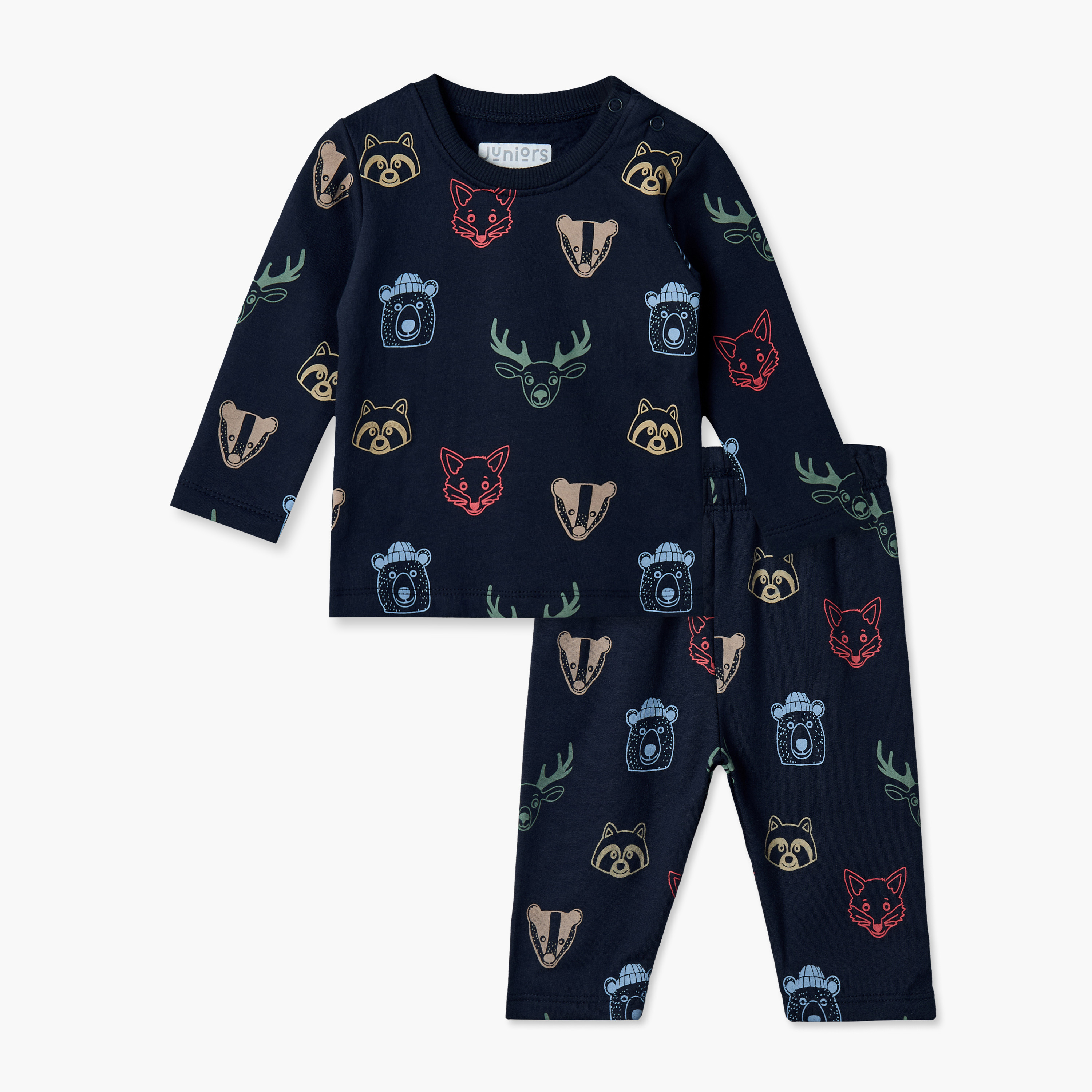 Juniors Cotton Crew Neck Long Sleeves Pyjama Set with Snap Button Closure-baby-boys-clothing-nightwear-pyjamasets-image-1