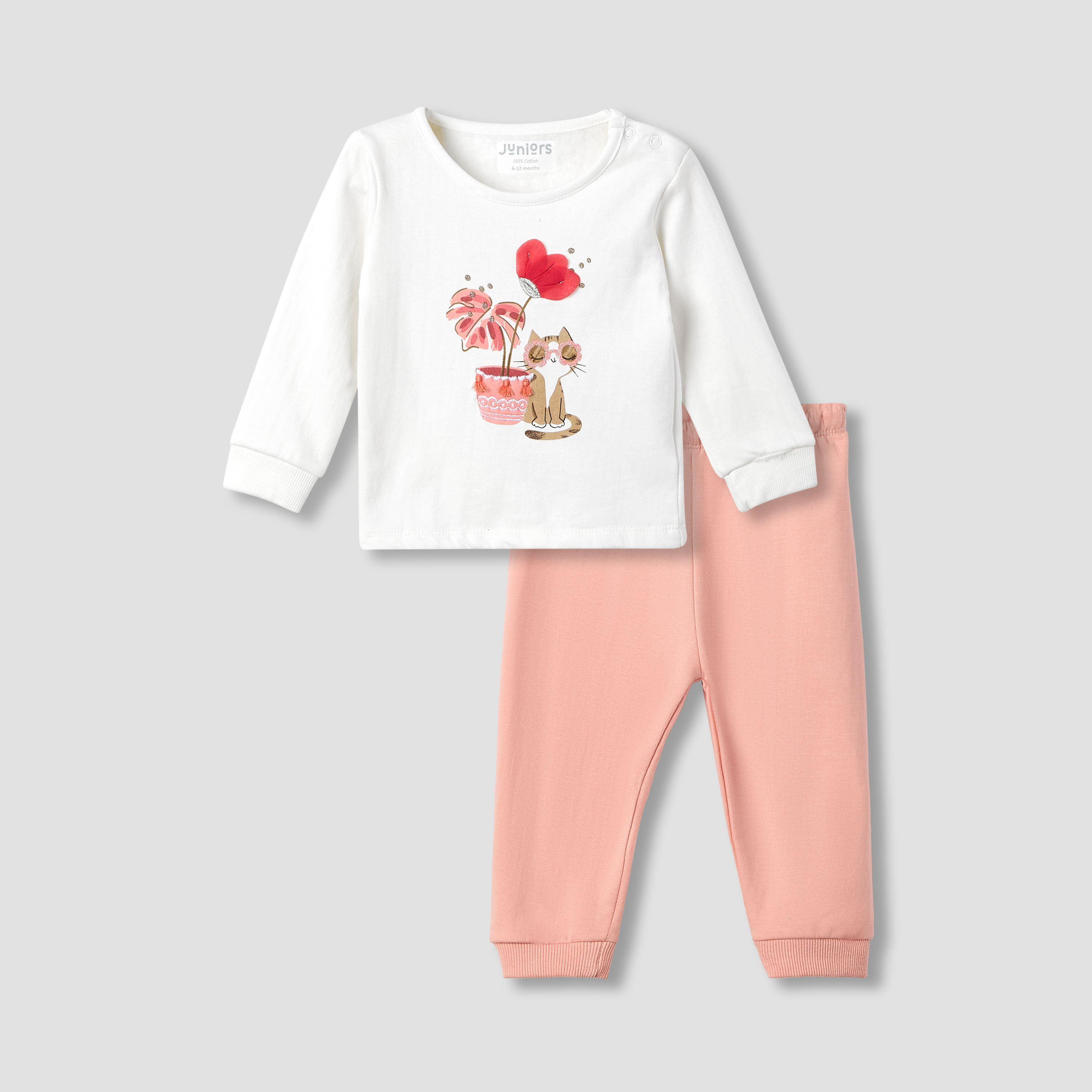 Juniors Printed Long Sleeve T-shirt and Pyjama Set-baby-girls-clothing-nightwear-pyjamasets-image-1