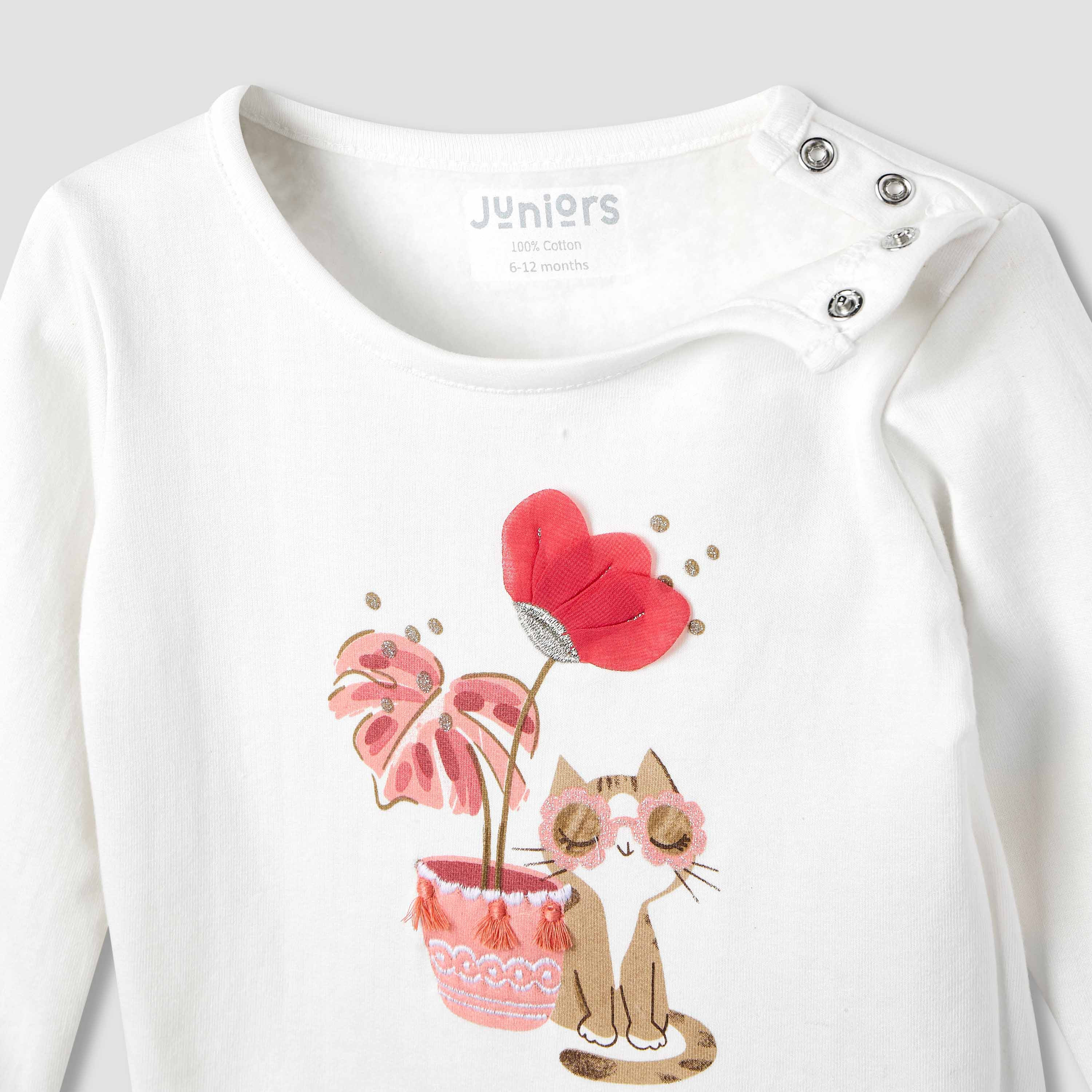 Juniors Printed Long Sleeve T-shirt and Pyjama Set-baby-girls-clothing-nightwear-pyjamasets-image-4
