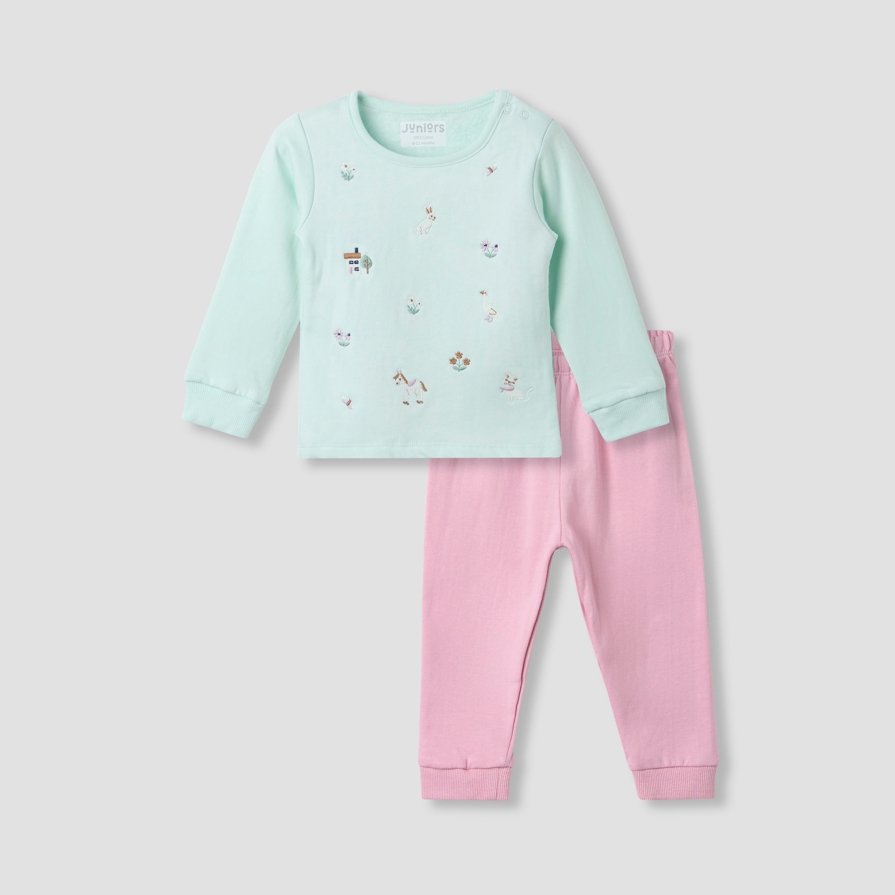 Juniors Pyjama Set with Embroidery - Cotton - Long Sleeves - Round Neck-baby-girls-clothing-nightwear-pyjamasets-image-1