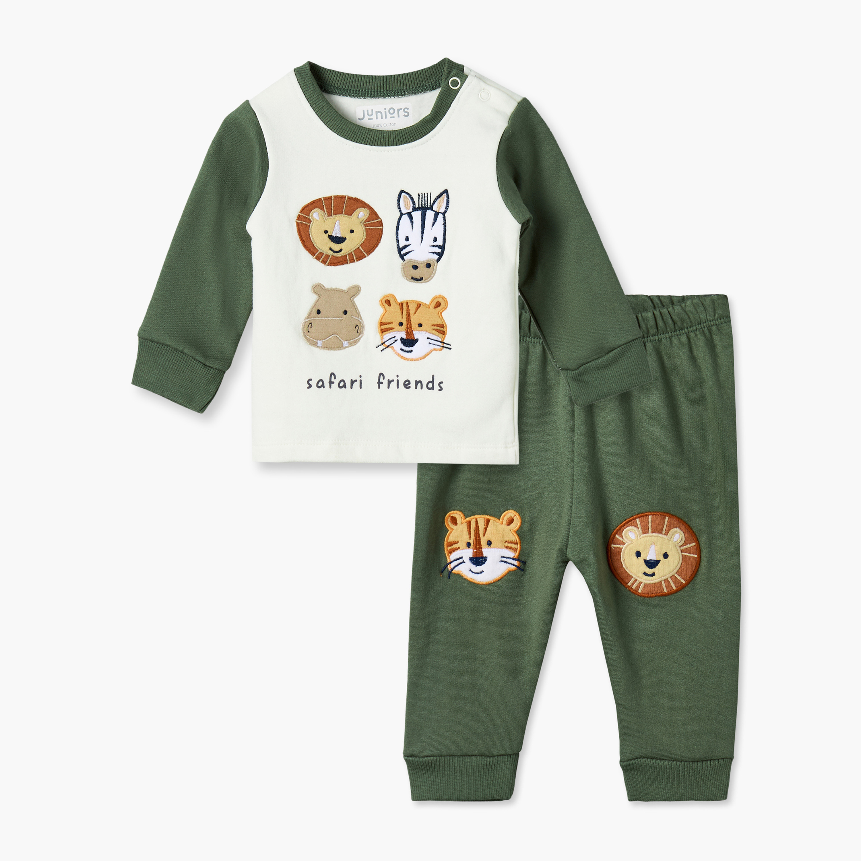 طقم بيجاما قطن بياقة ضيقة وأكمام طويلة وتطريزات من جونيورز-baby-girls-clothing-nightwear-pyjamasets-image-1
