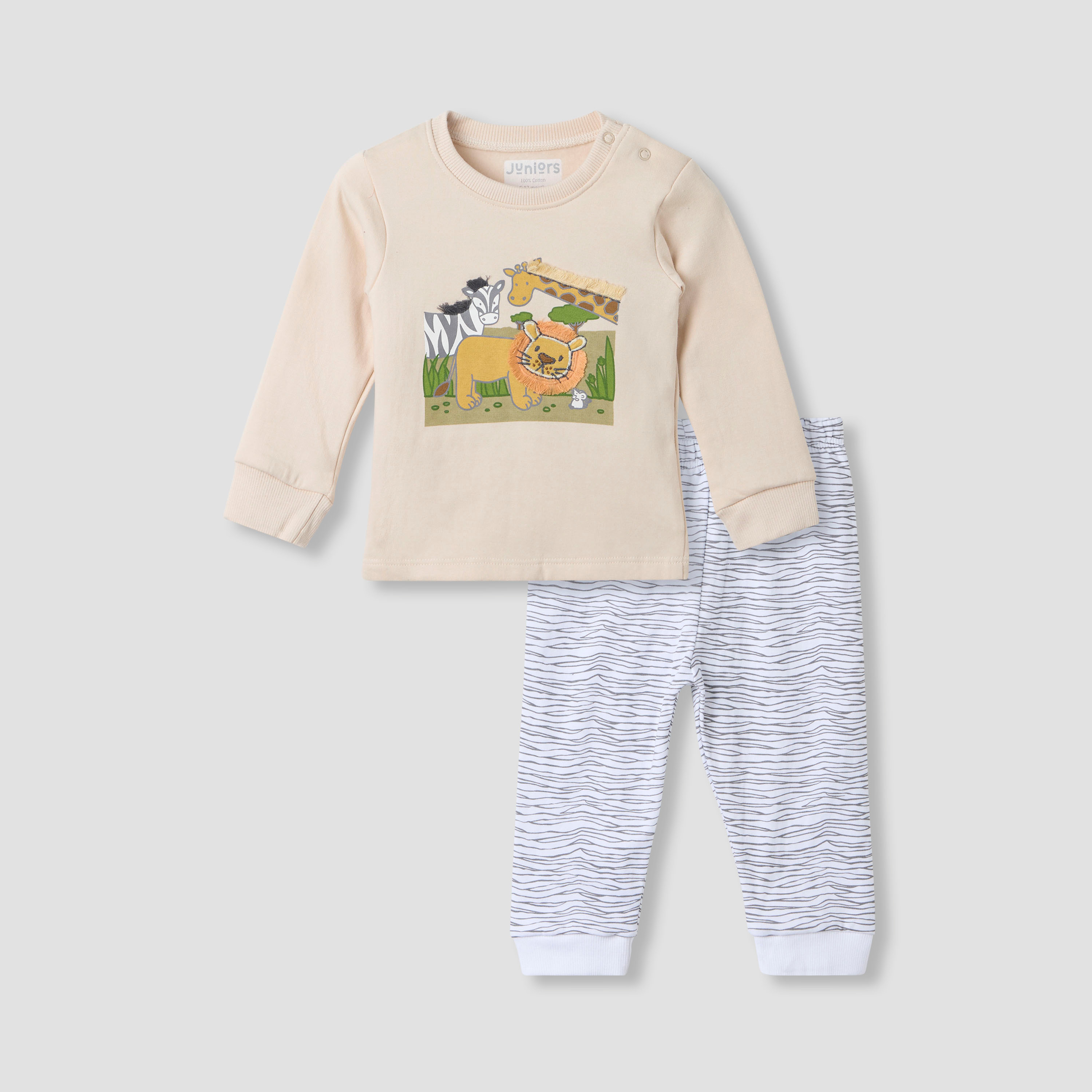 Juniors Pyjama Set with Animal Applique Detail - Cotton - Long Sleeves - Crew Neck-baby-boys-clothing-nightwear-pyjamasets-image-1