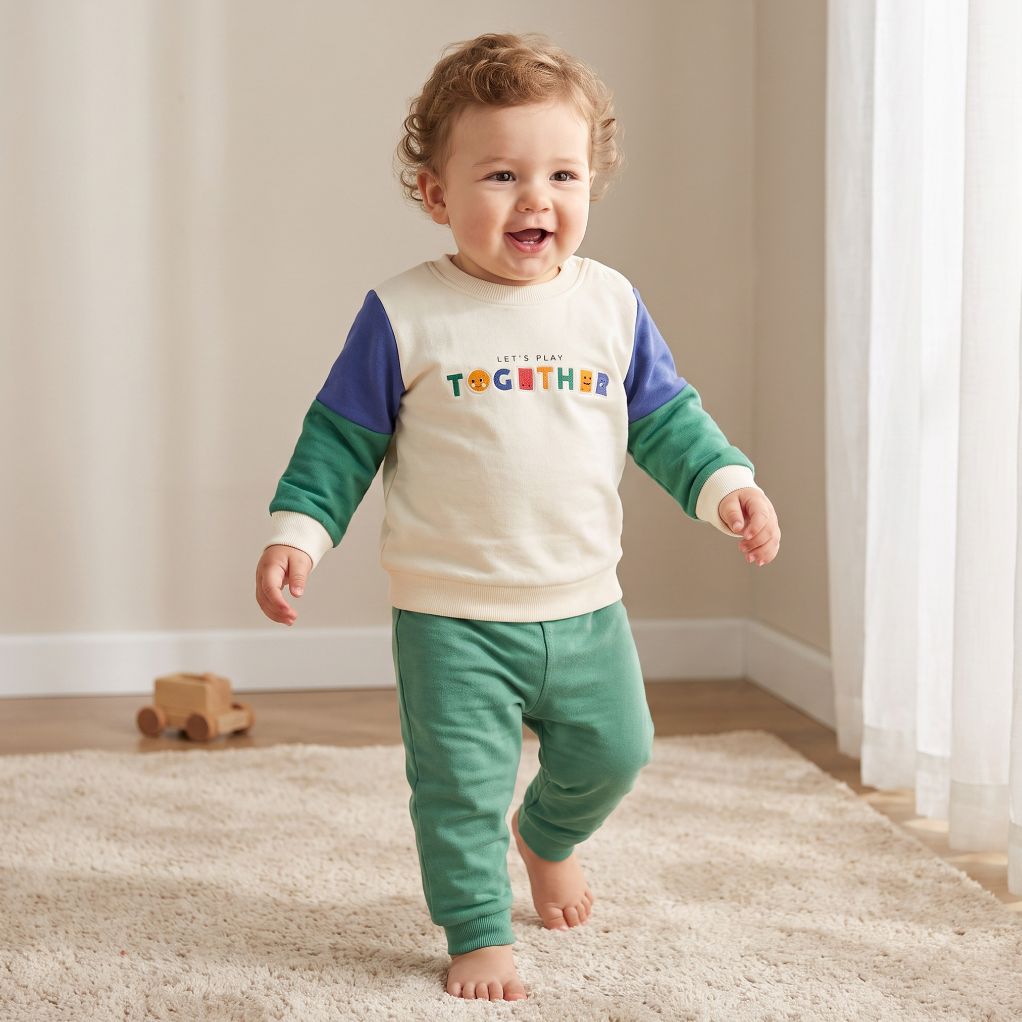 طقم بيجاما قطن بياقة ضيقة وأكمام طويلة وألواح بقوالب ملونة من جونيورز-baby-girls-clothing-nightwear-pyjamasets-image-1