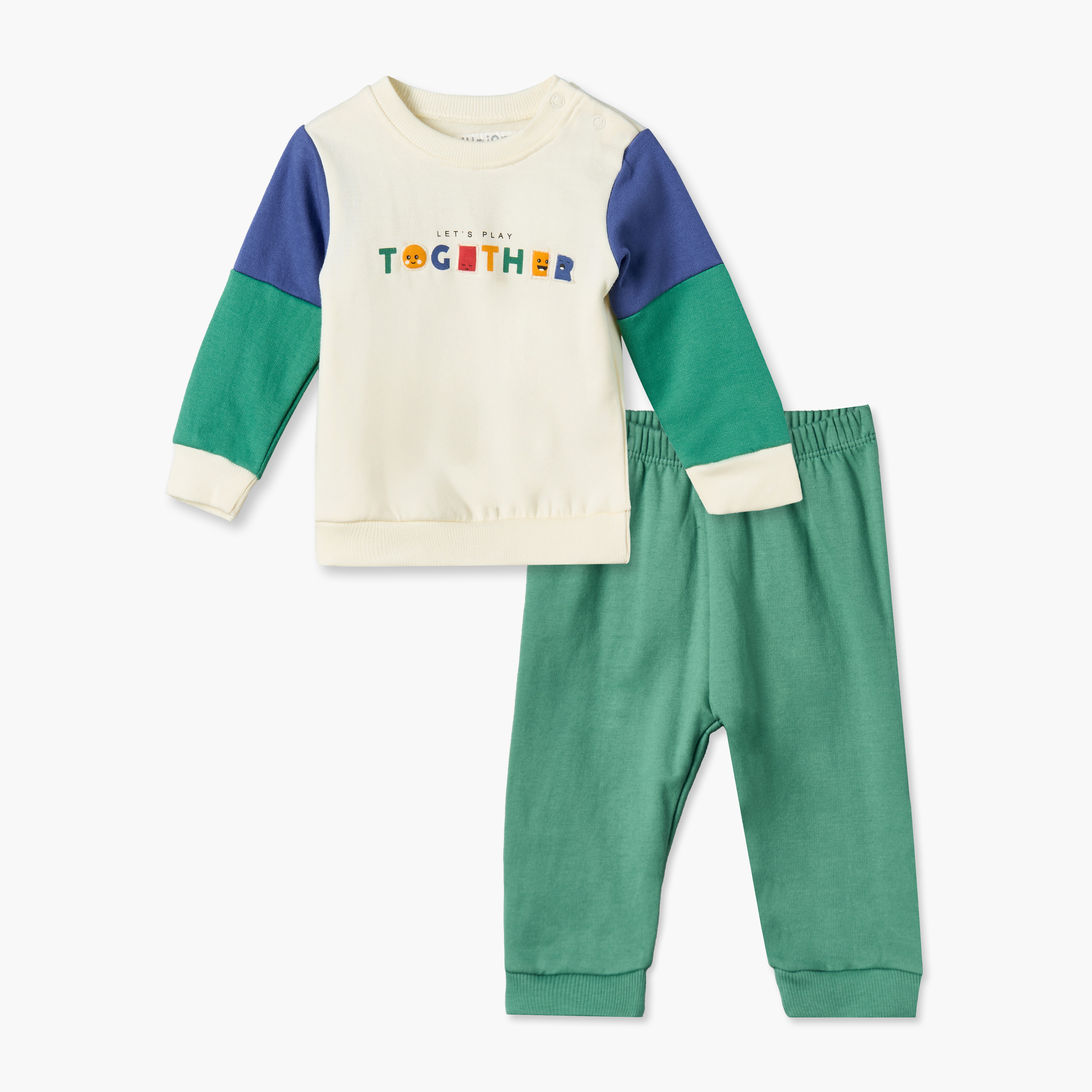 طقم بيجاما قطن بياقة ضيقة وأكمام طويلة وألواح بقوالب ملونة من جونيورز-baby-girls-clothing-nightwear-pyjamasets-image-2