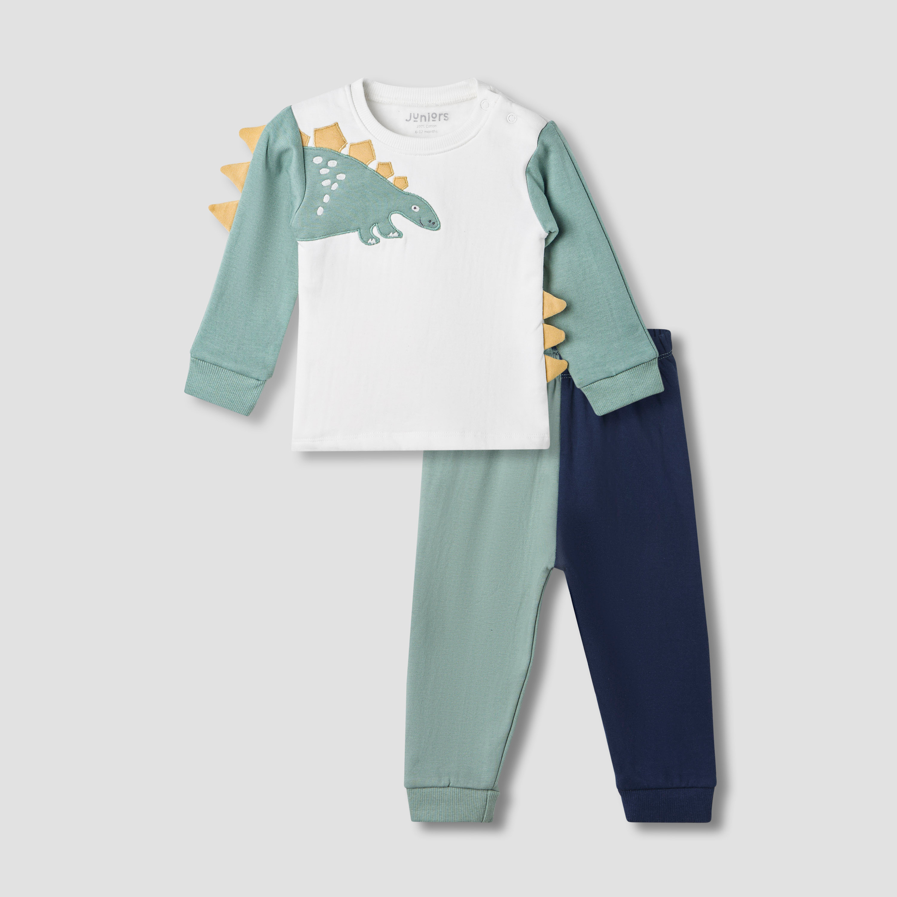 Juniors Pyjama Set with Dinosaur Applique - Cotton - Long Sleeves - Crew Neck-baby-boys-clothing-nightwear-pyjamasets-image-1