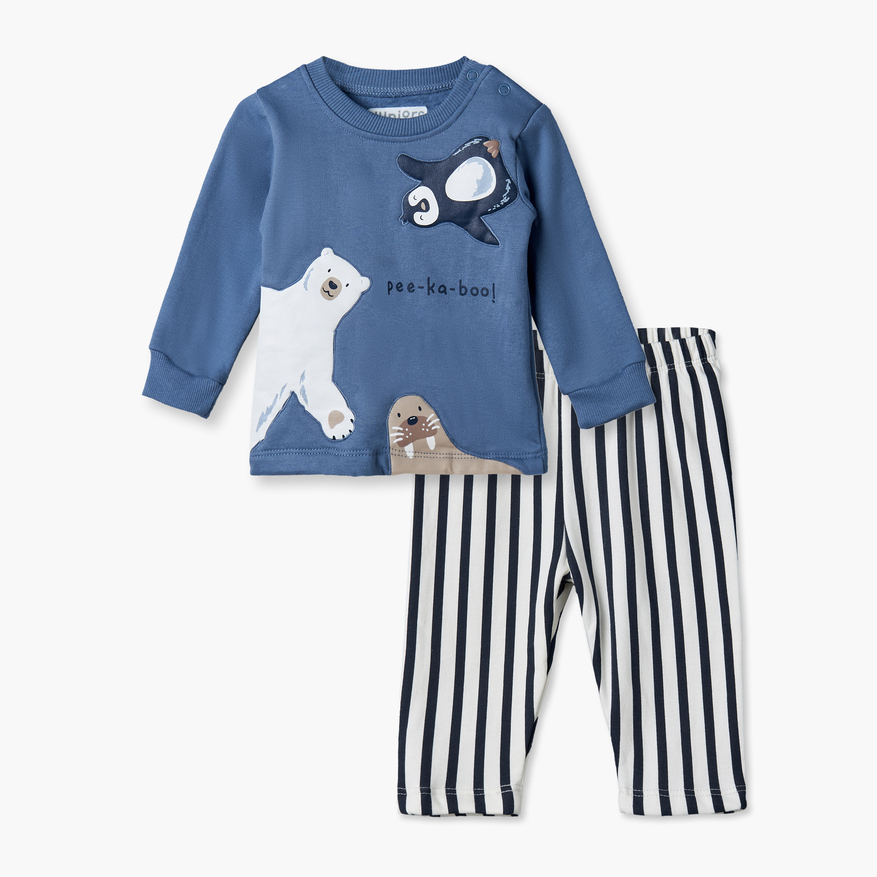 طقم بيجاما قطن بياقة ضيقة وأكمام طويلة وطبعات من جونيورز-baby-girls-clothing-nightwear-pyjamasets-image-1