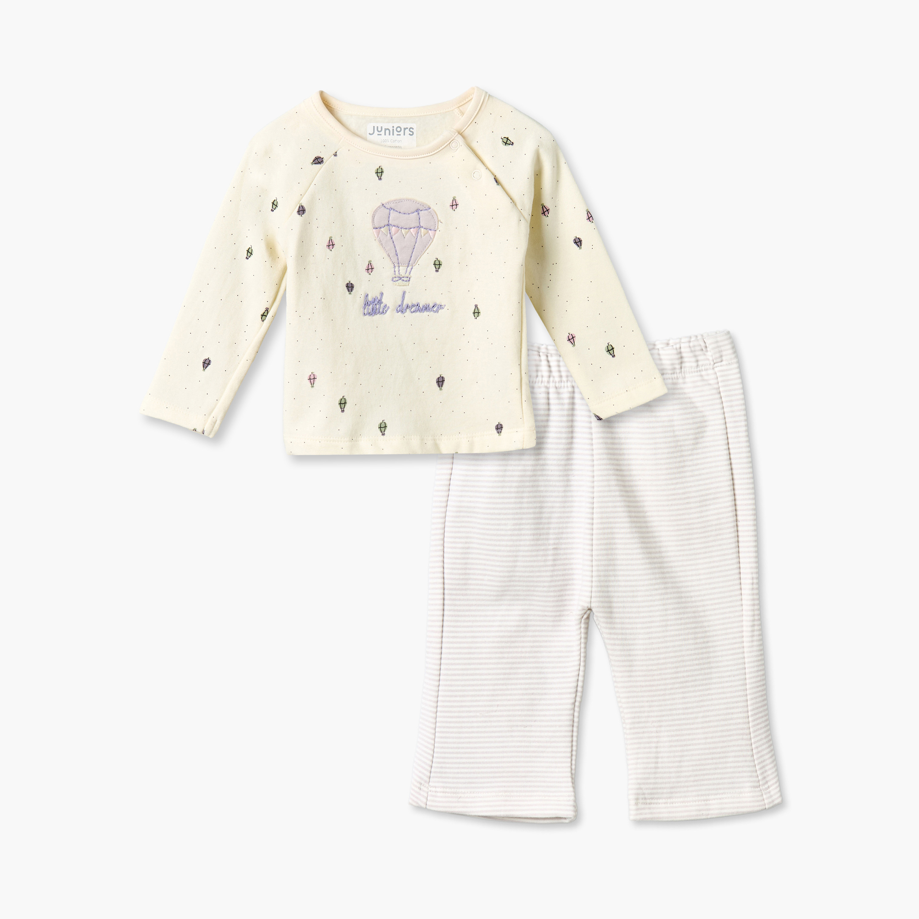 طقم بيجاما قطن بياقة ضيقة وأكمام طويلة وطبعات من جونيورز-baby-boys-clothing-nightwear-pyjamasets-image-1