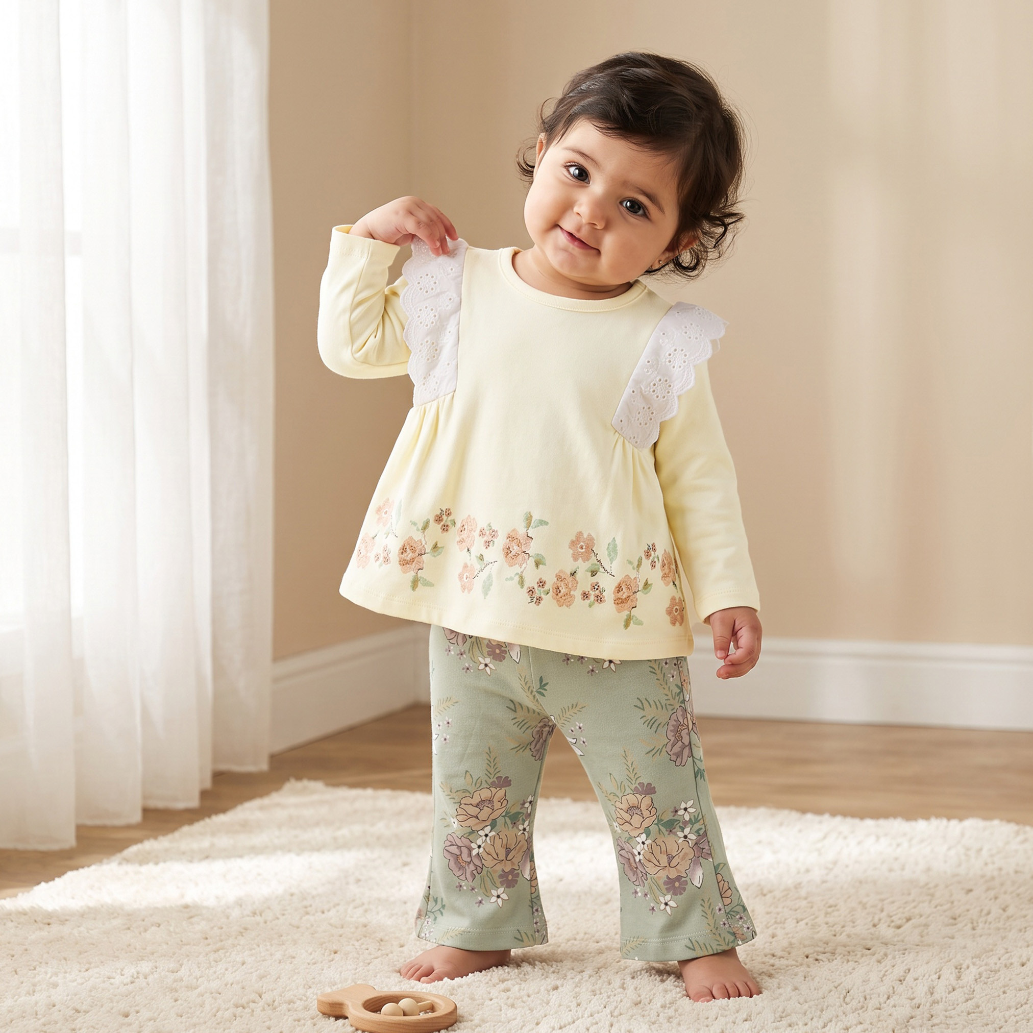 طقم بيجاما قطن بياقة ضيقة وأكمام طويلة بطبعات زهور من جونيورز-baby-boys-clothing-nightwear-pyjamasets-image-1