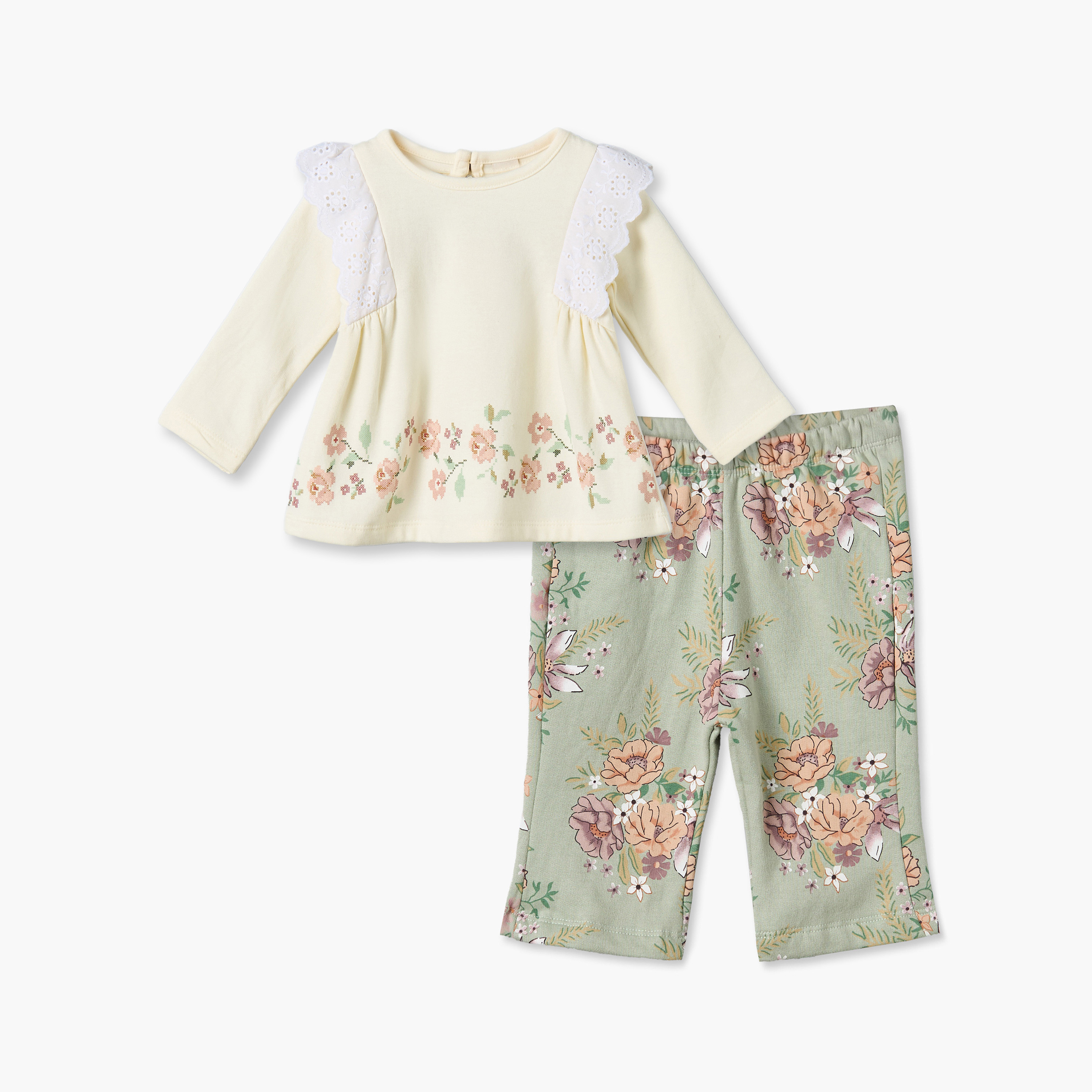 طقم بيجاما قطن بياقة ضيقة وأكمام طويلة بطبعات زهور من جونيورز-baby-boys-clothing-nightwear-pyjamasets-image-2