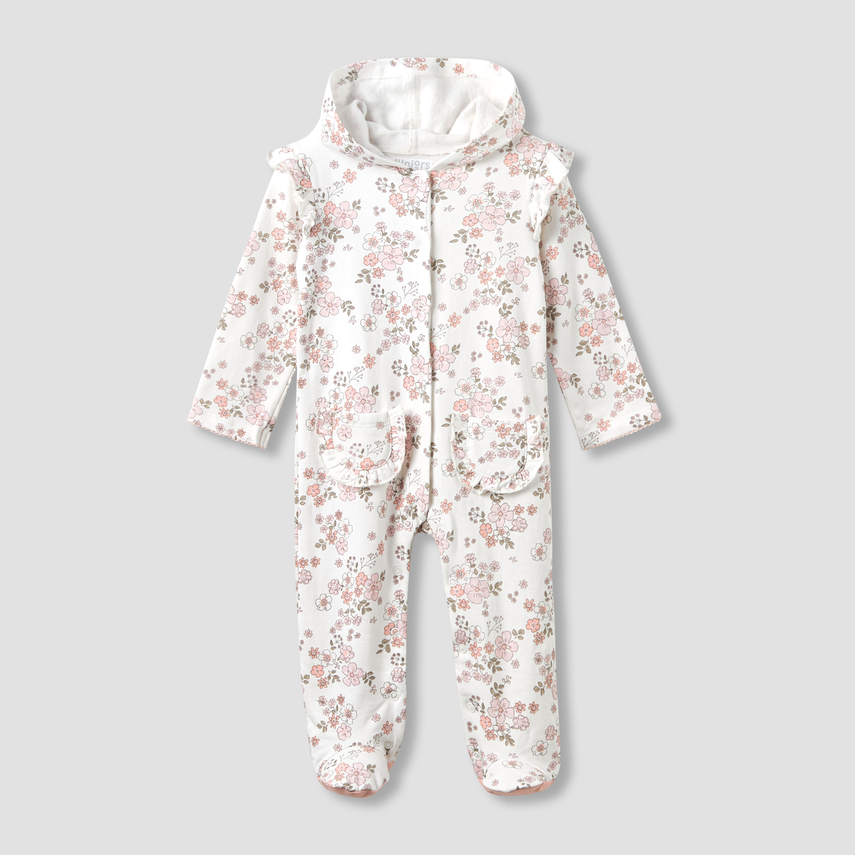 Juniors Cotton Hooded Long Sleeve Sleepsuit with Floral Print-baby-girls-clothing-nightwear-sleepsuits-image-2