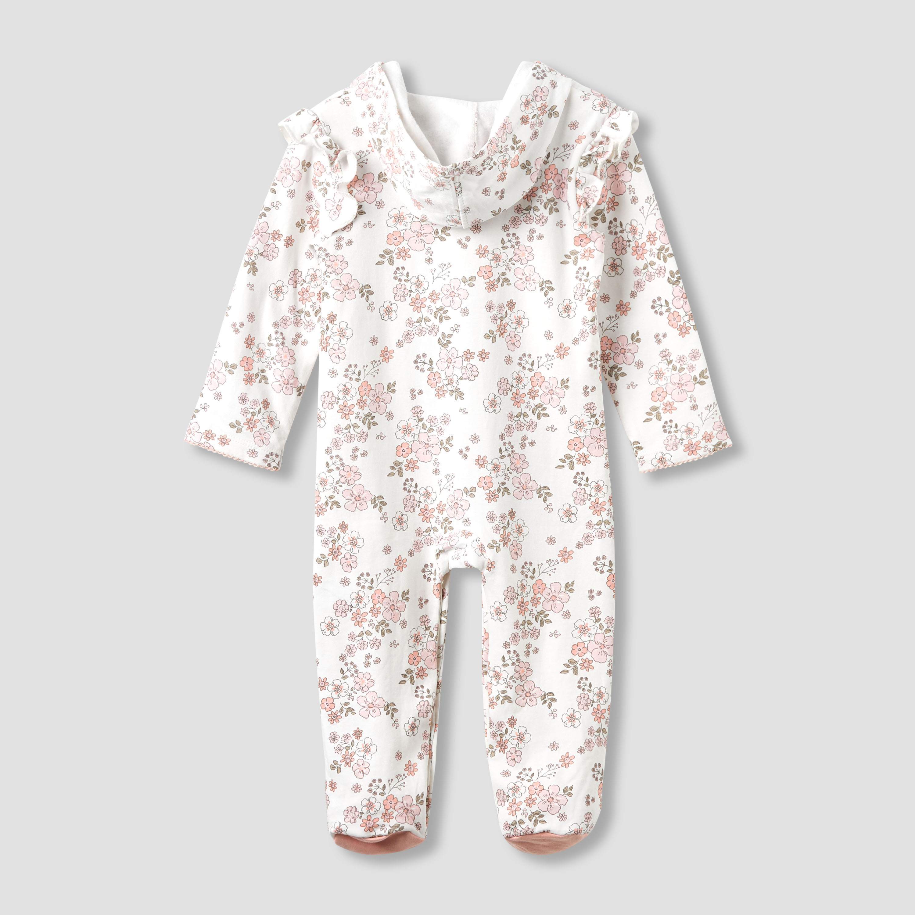 Juniors Cotton Hooded Long Sleeve Sleepsuit with Floral Print-baby-girls-clothing-nightwear-sleepsuits-image-3