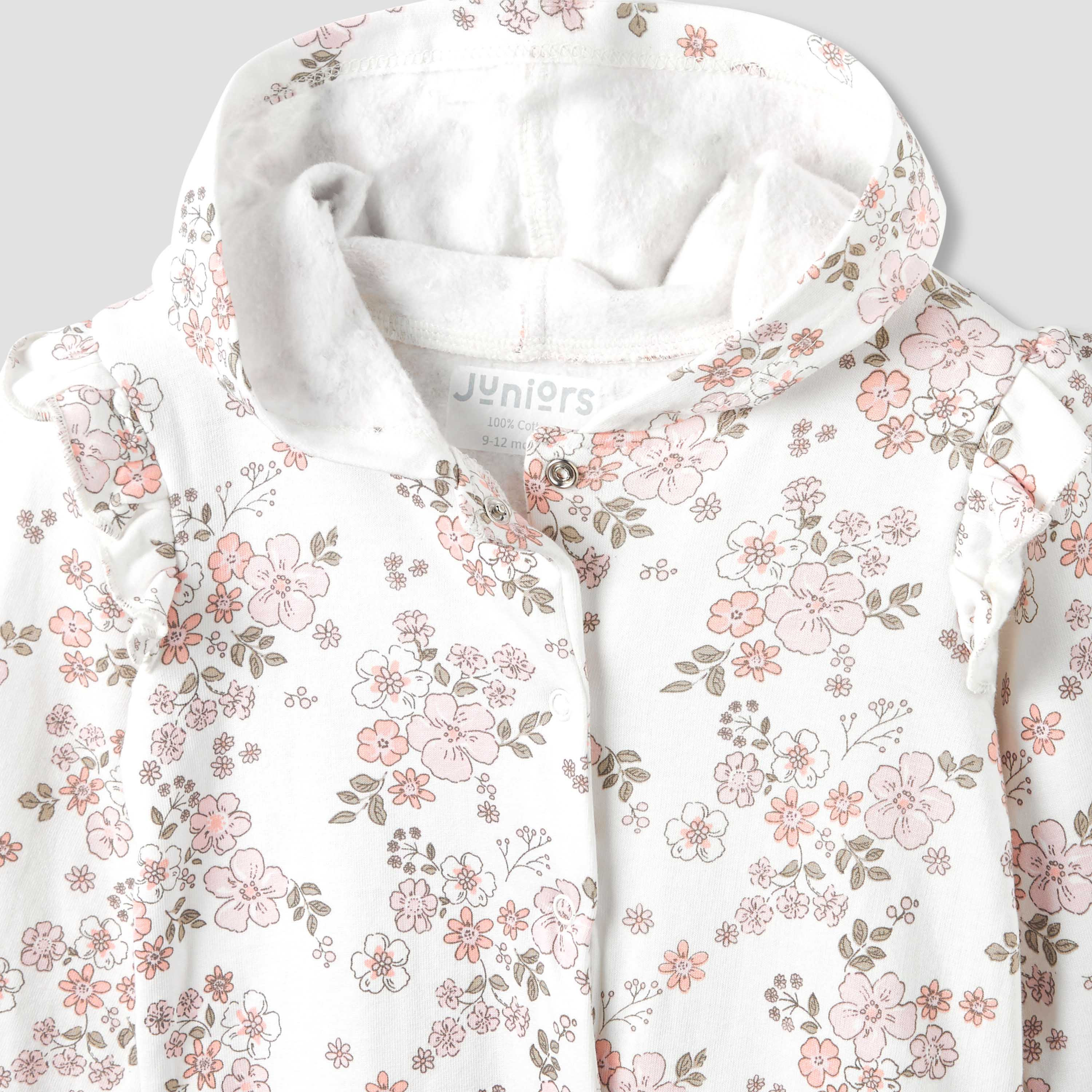 Juniors Cotton Hooded Long Sleeve Sleepsuit with Floral Print-baby-girls-clothing-nightwear-sleepsuits-image-4