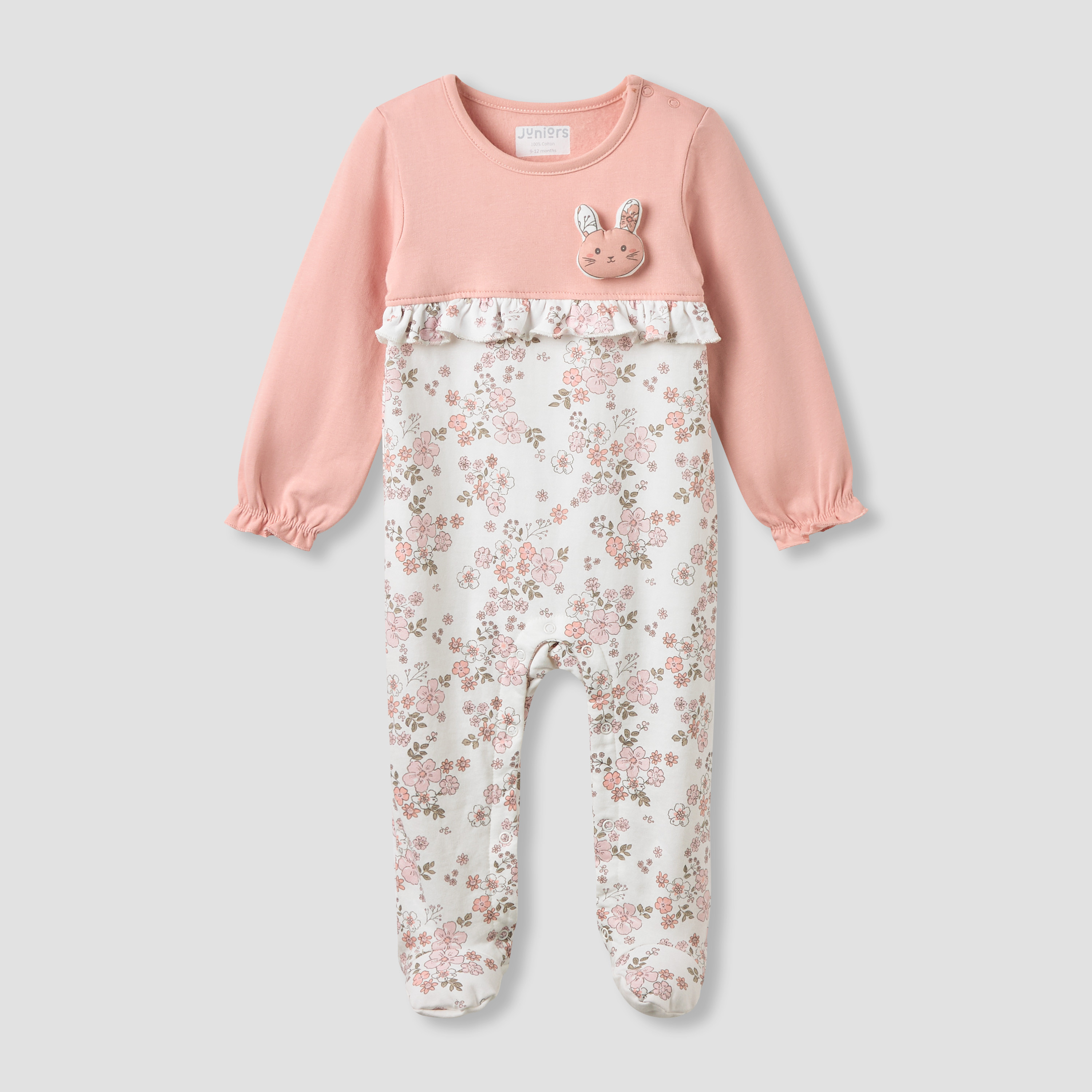 Juniors Cotton Round Neck Long Sleeve Sleepsuit with Floral Print-baby-girls-clothing-nightwear-sleepsuits-image-2