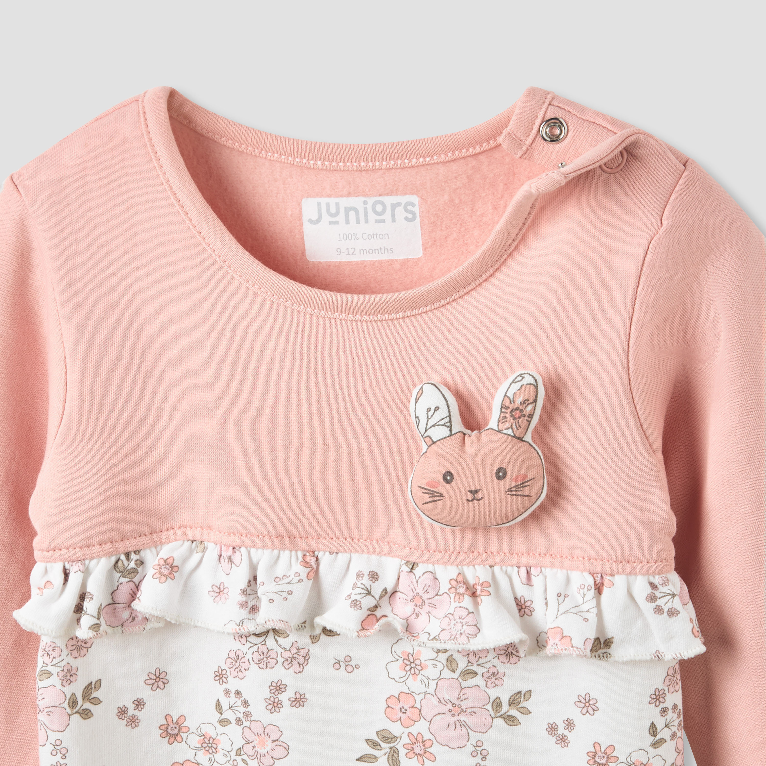 Juniors Cotton Round Neck Long Sleeve Sleepsuit with Floral Print-baby-girls-clothing-nightwear-sleepsuits-image-4