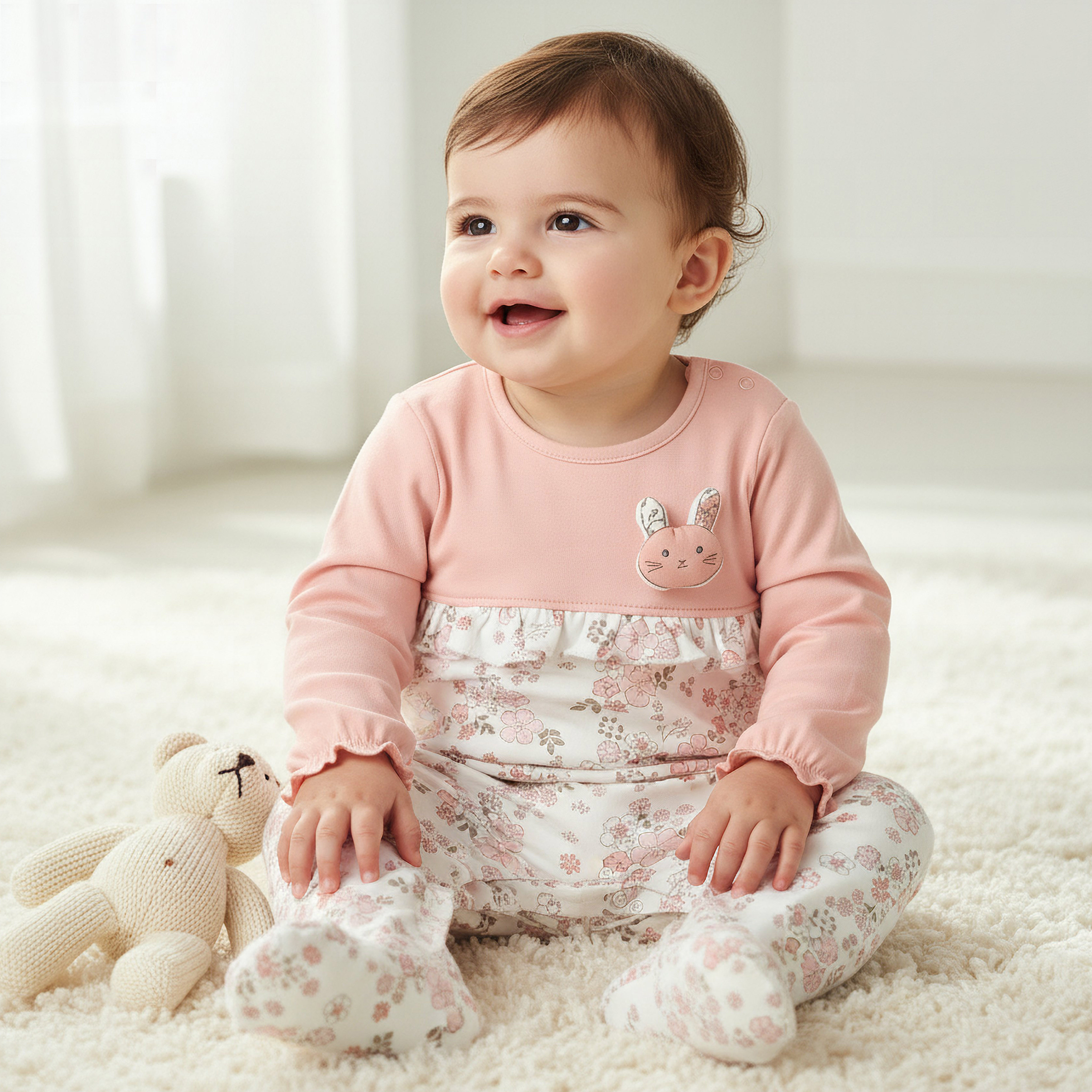 Juniors Cotton Round Neck Long Sleeve Sleepsuit with Floral Print-baby-girls-clothing-nightwear-sleepsuits-image-1