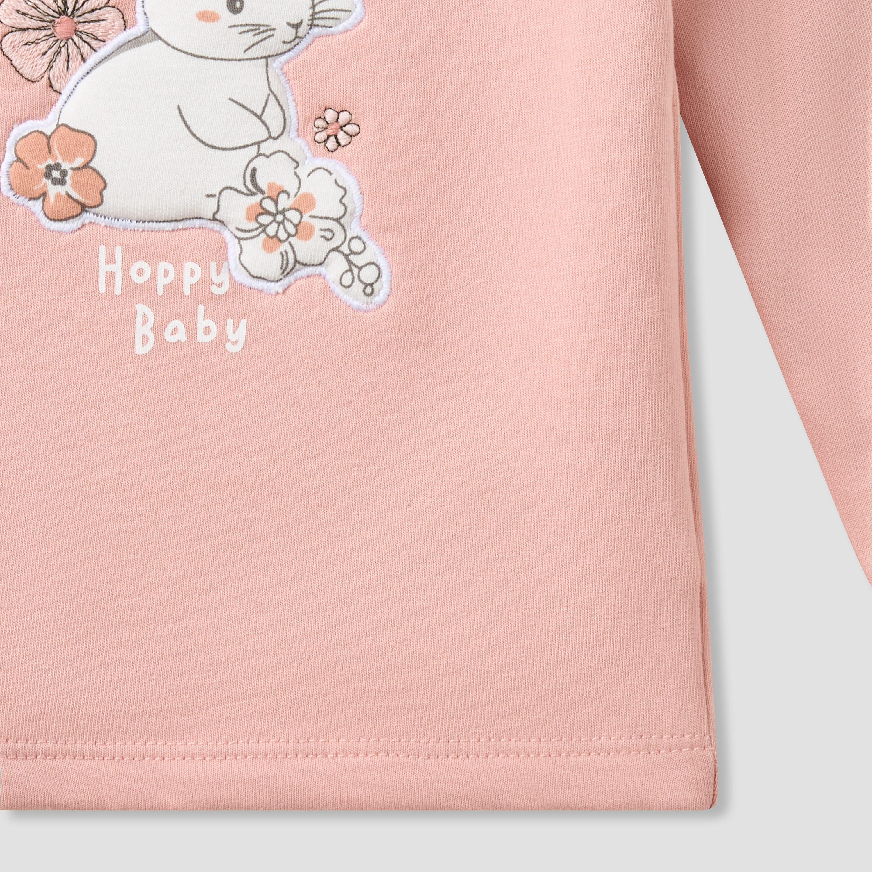 Juniors Cotton Round Neck Long Sleeves Pyjama Set with Bunny Applique-baby-girls-clothing-nightwear-pyjamasets-image-6