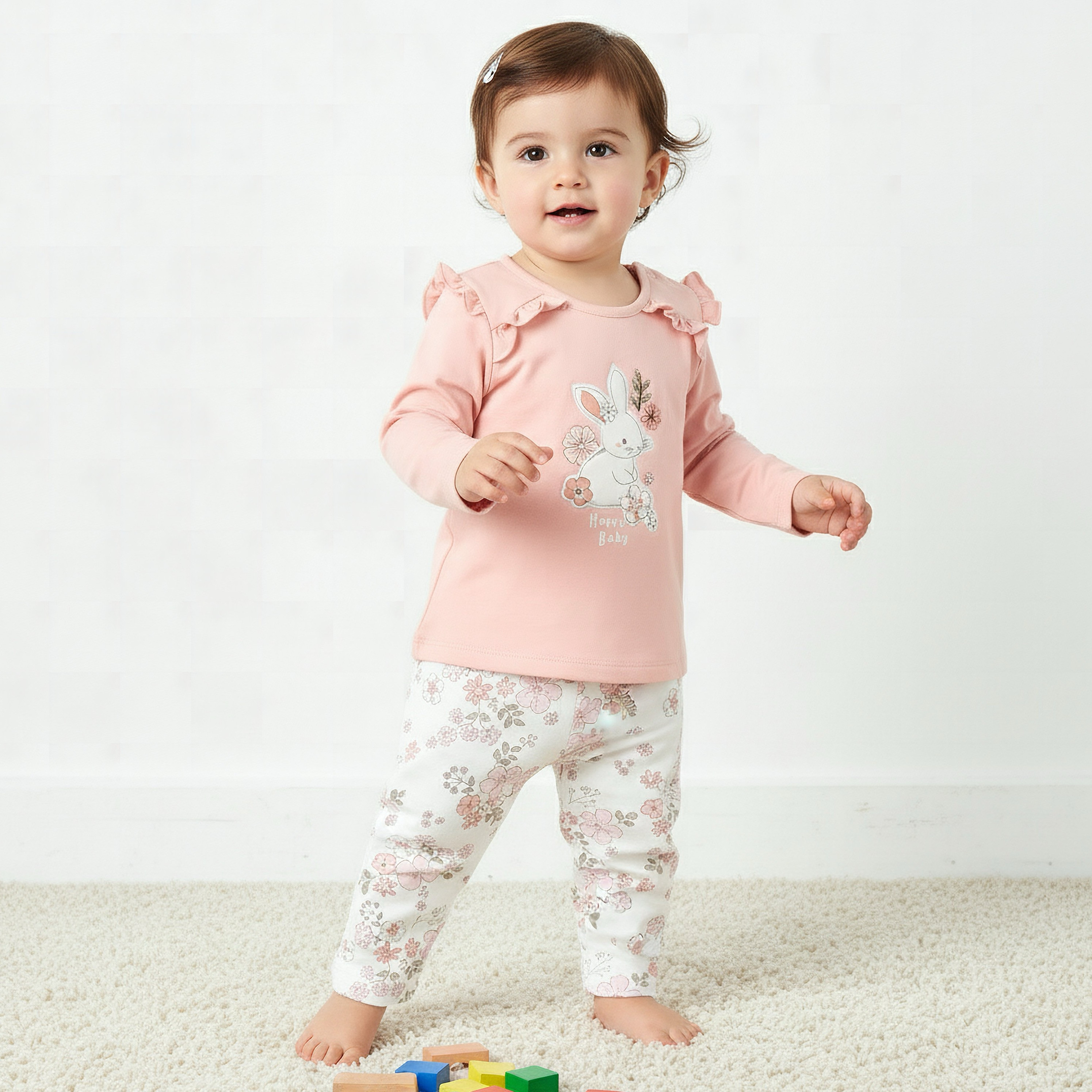 Juniors Cotton Round Neck Long Sleeves Pyjama Set with Bunny Applique-baby-girls-clothing-nightwear-pyjamasets-image-1