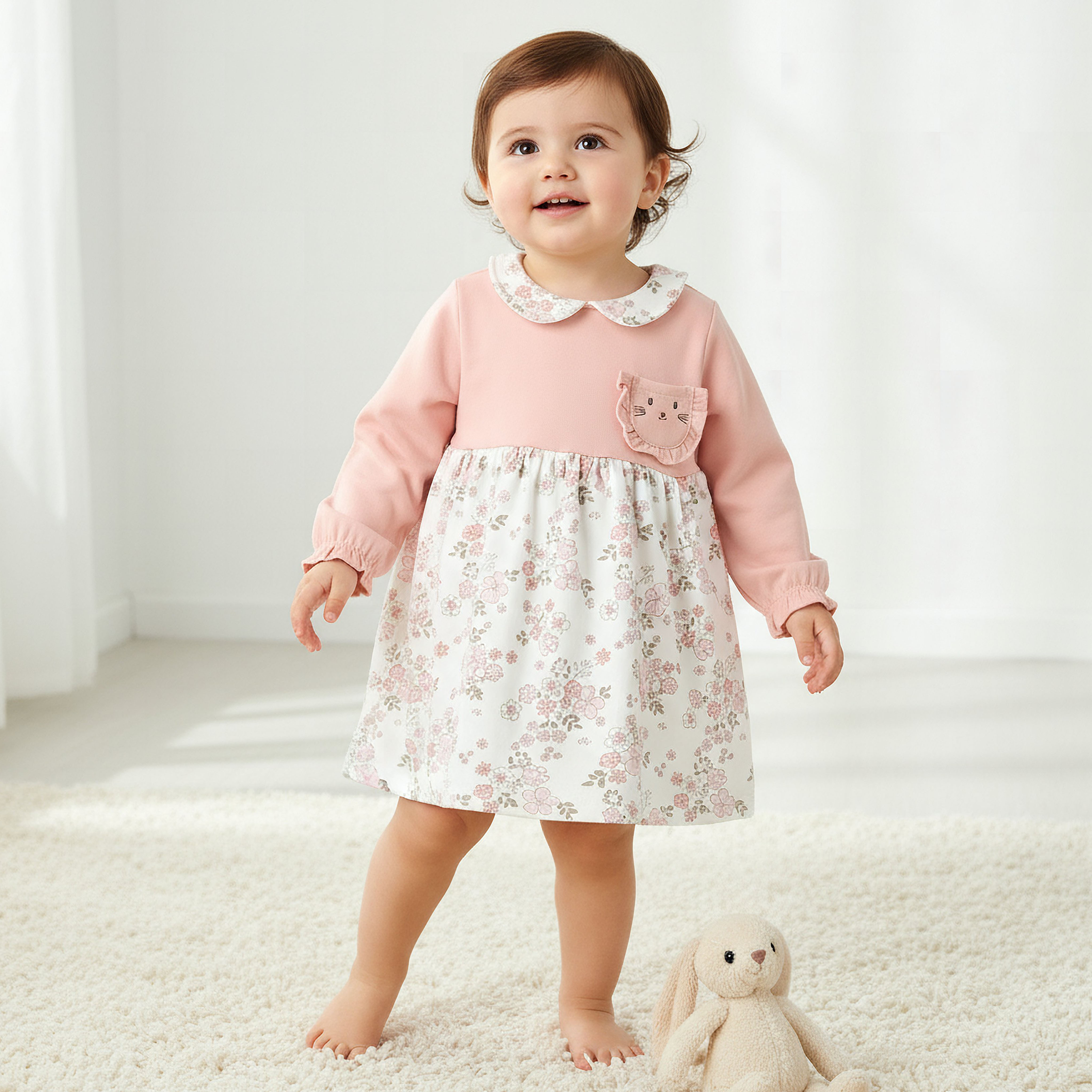 Juniors Peter Pan Collar Long Sleeves Dress with Floral Print-baby-girls-clothing-dressesandjumpsuits-image-1