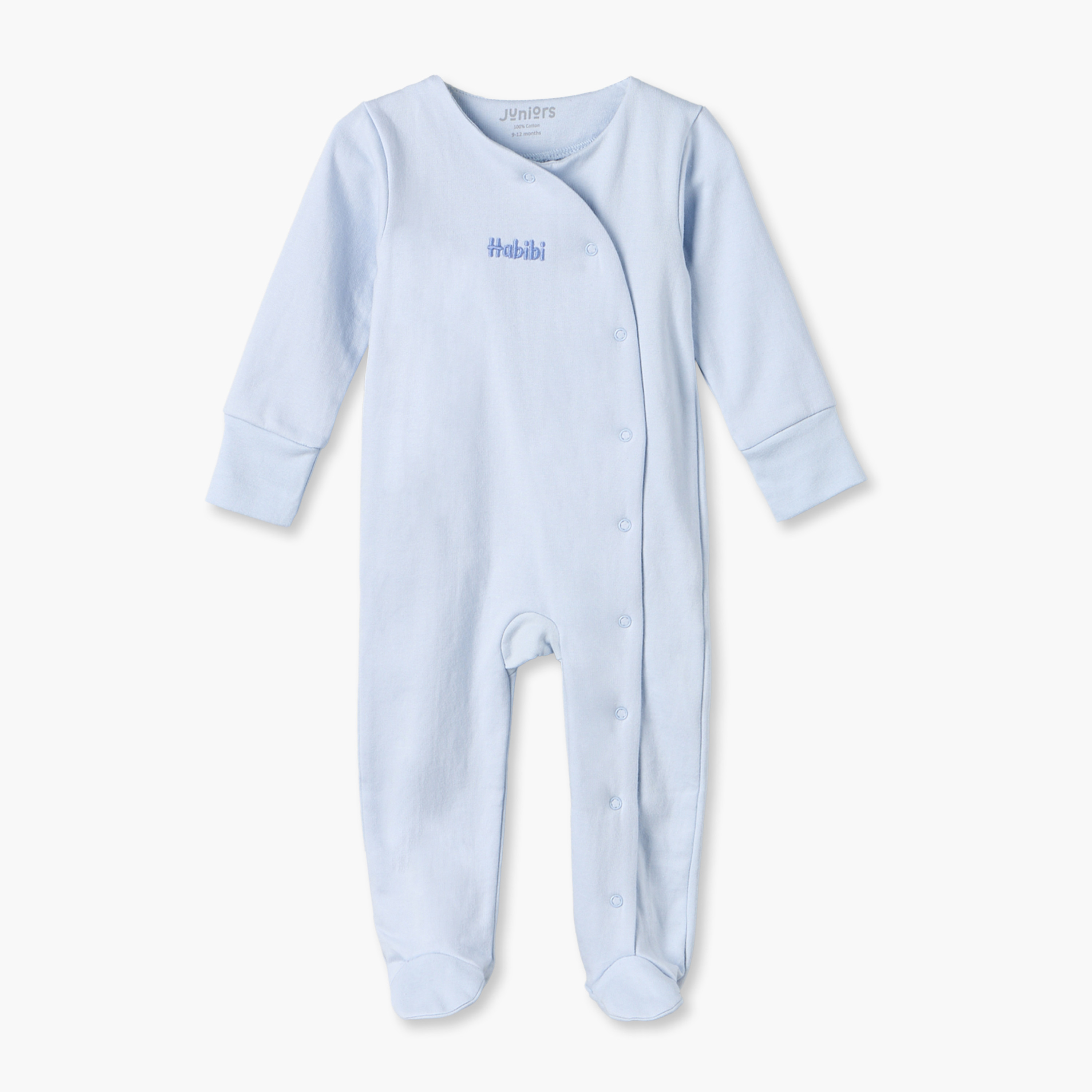 Juniors Cotton Crew Neck Long Sleeves Sleepsuit with Habibi Embroidery-baby-boys-clothing-nightwear-sleepsuits-image-2