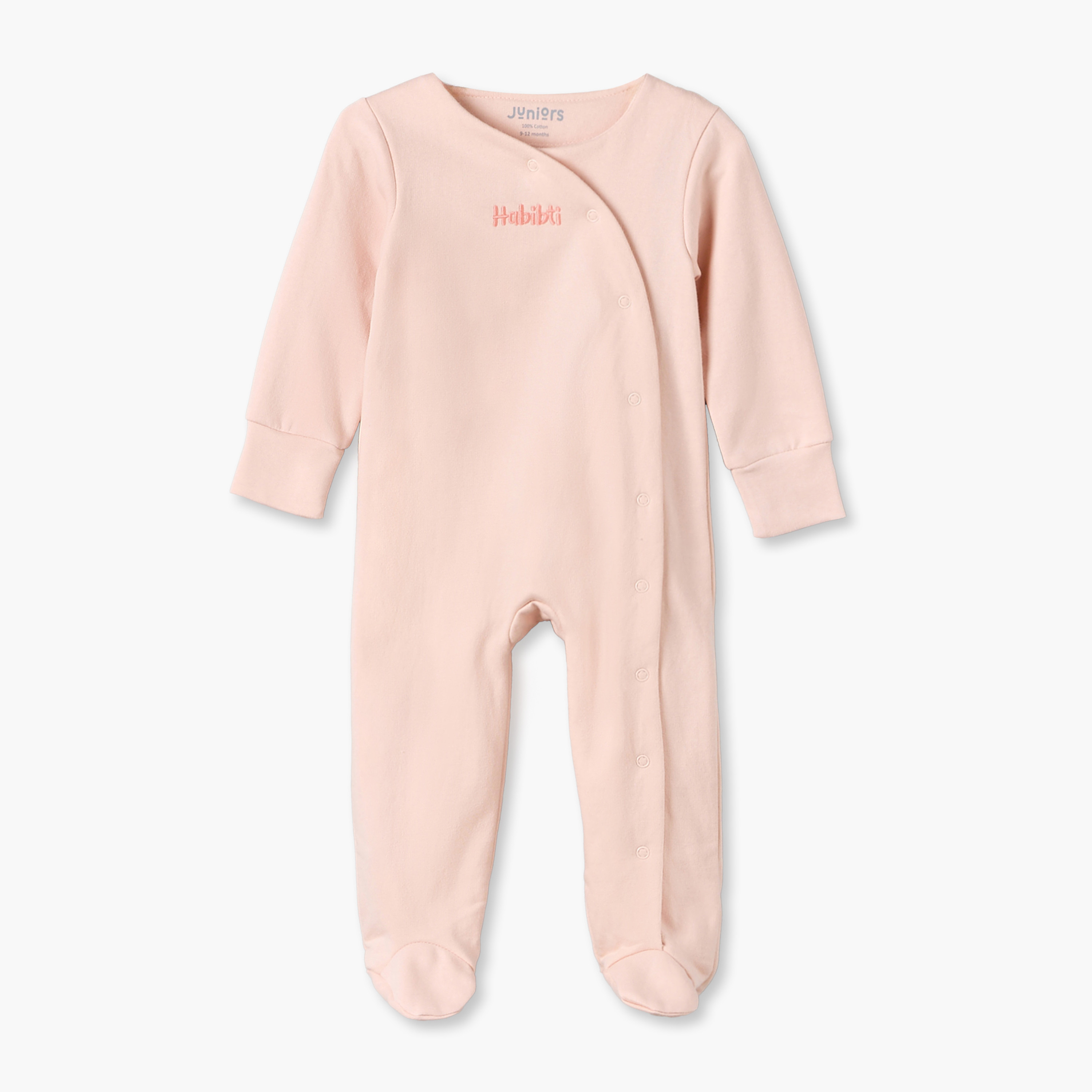 Juniors Cotton Crew Neck Long Sleeves Sleepsuit with Snap Button Closure-baby-girls-clothing-nightwear-sleepsuits-image-2