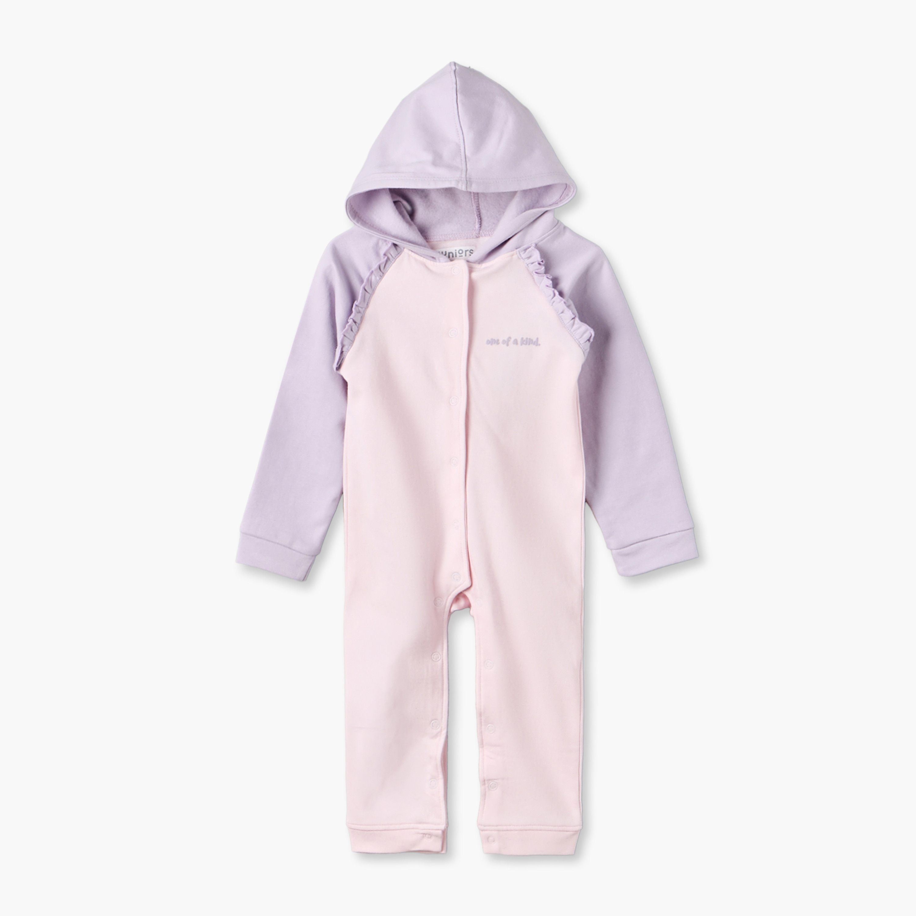 Juniors Cotton Hooded Long Sleeves Sleepsuit with Snap Button Closure-baby-girls-clothing-nightwear-sleepsuits-image-2
