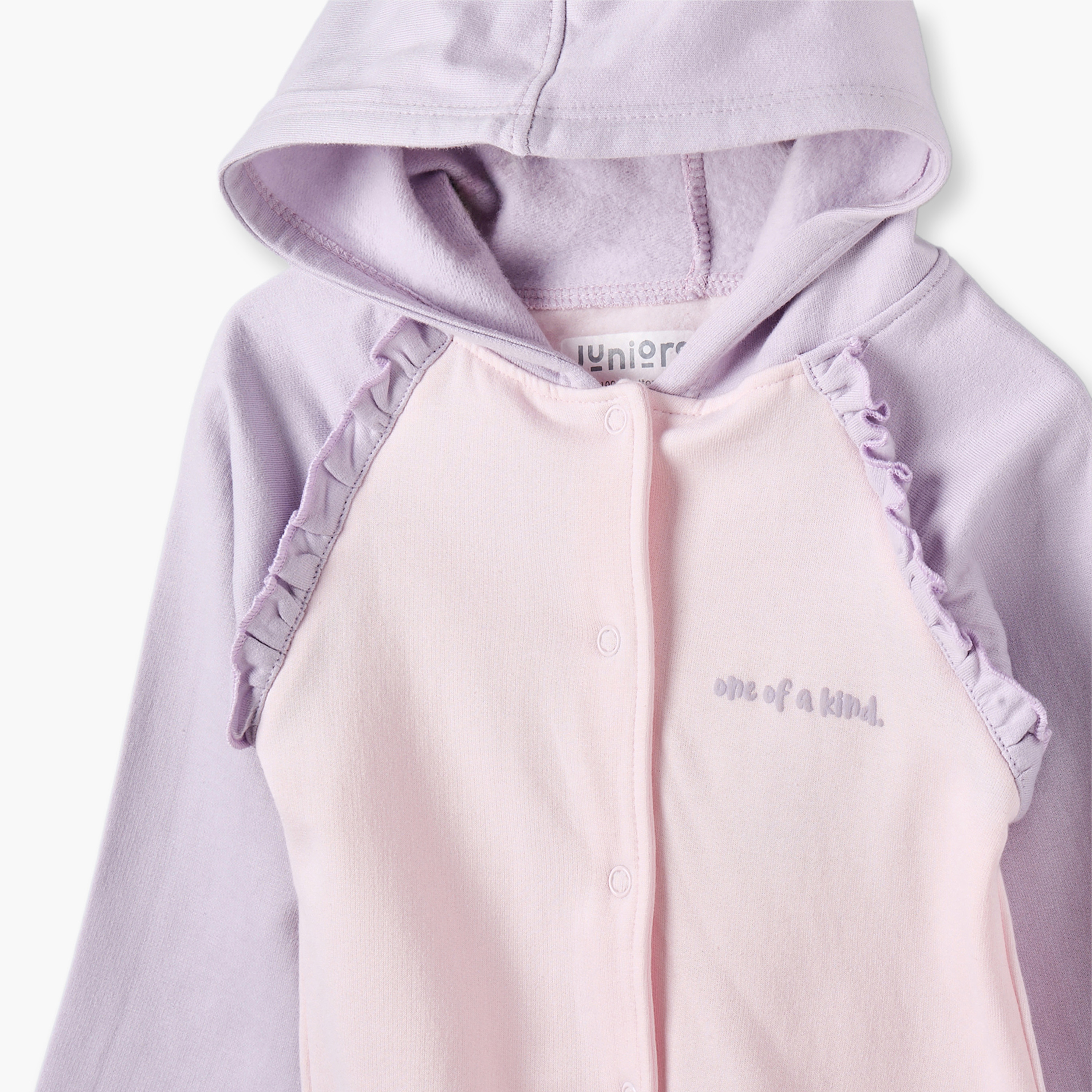 Juniors Cotton Hooded Long Sleeves Sleepsuit with Snap Button Closure-baby-girls-clothing-nightwear-sleepsuits-image-4