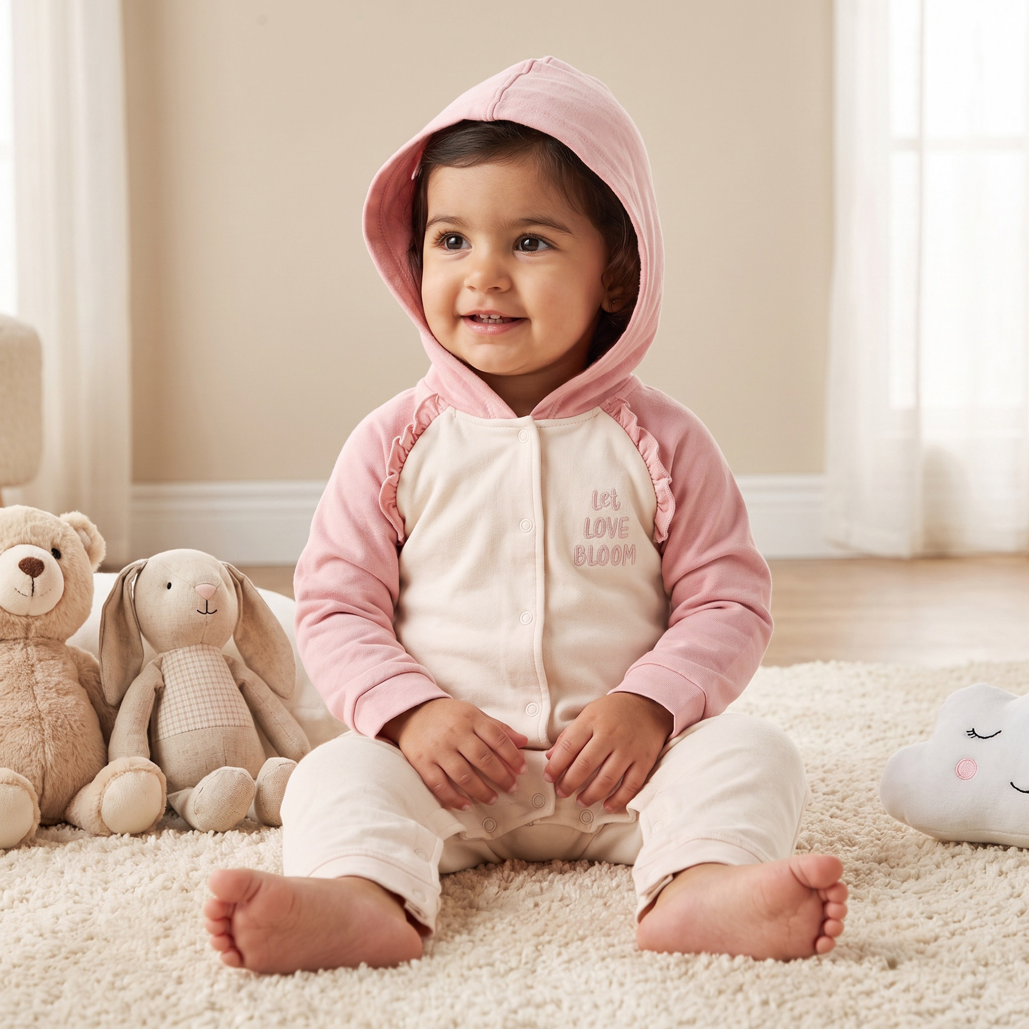 Juniors Cotton Hooded Neck Long Sleeves Sleepsuit with Snap Button Closure-baby-girls-clothing-nightwear-sleepsuits-image-1