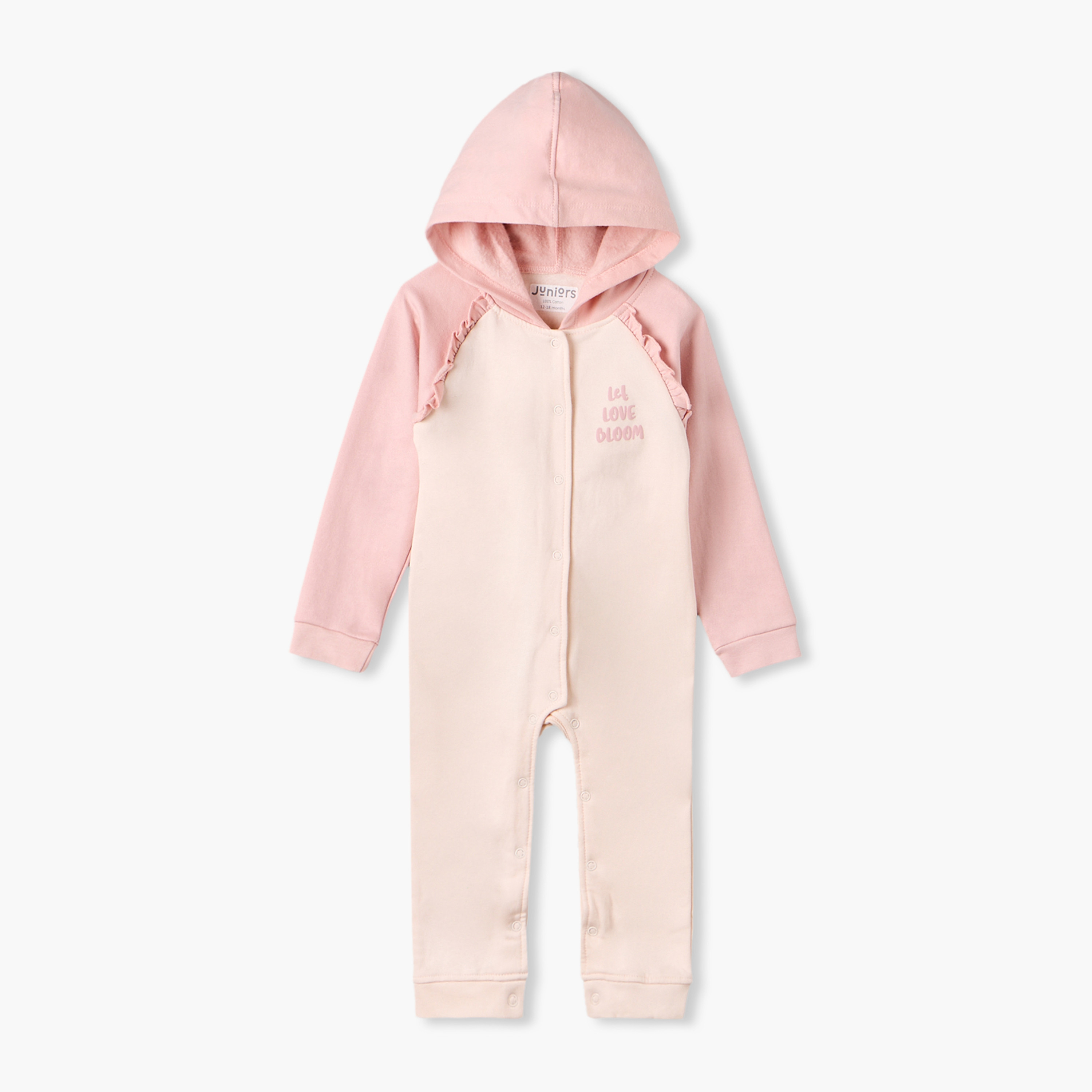 Juniors Cotton Hooded Neck Long Sleeves Sleepsuit with Snap Button Closure-baby-girls-clothing-nightwear-sleepsuits-image-2