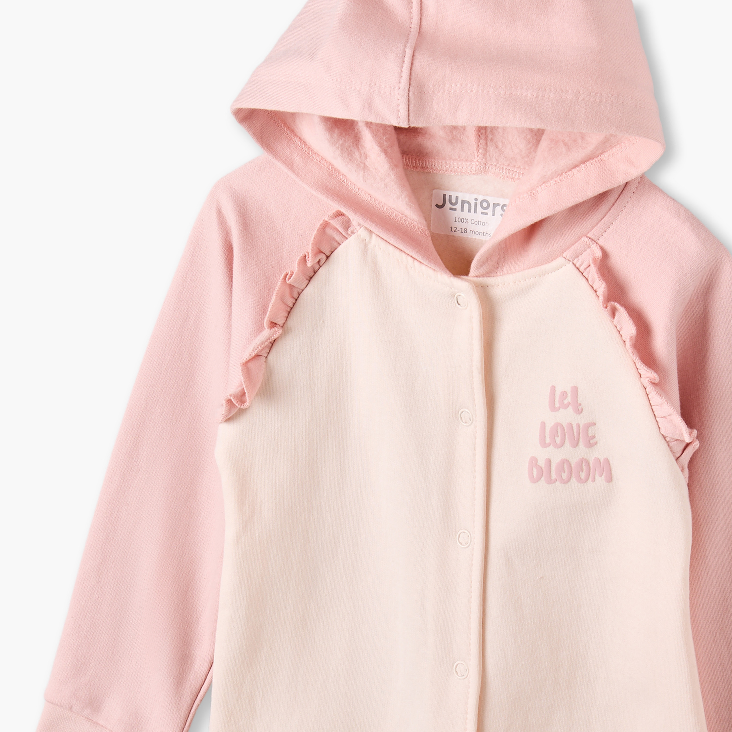 Juniors Cotton Hooded Neck Long Sleeves Sleepsuit with Snap Button Closure-baby-girls-clothing-nightwear-sleepsuits-image-4