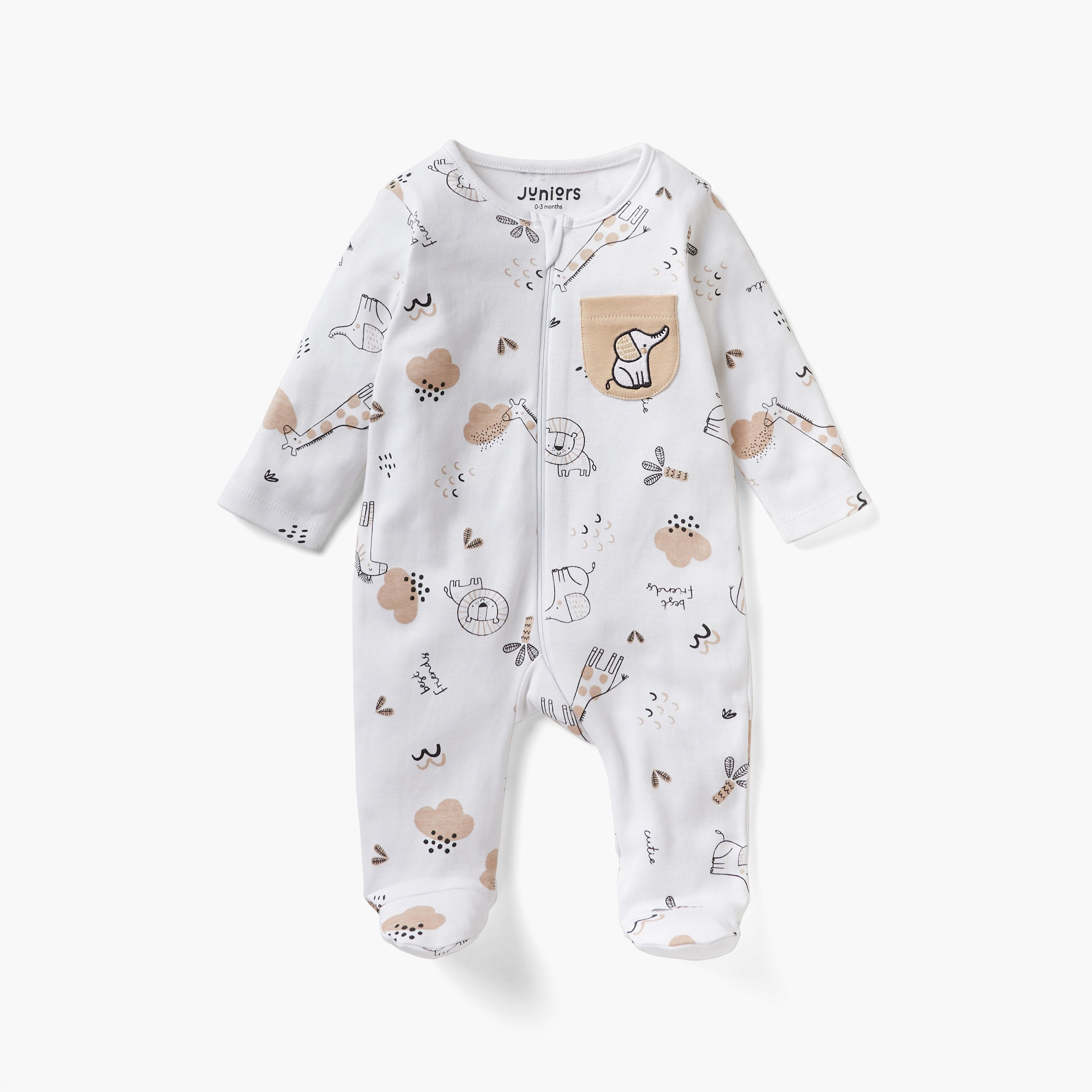 بدلة نوم بأقدام مغلقة وأكمام طويلة وطبعات حيوانات من جونيورز-baby-girls-clothing-nightwear-sleepsuits-image-5