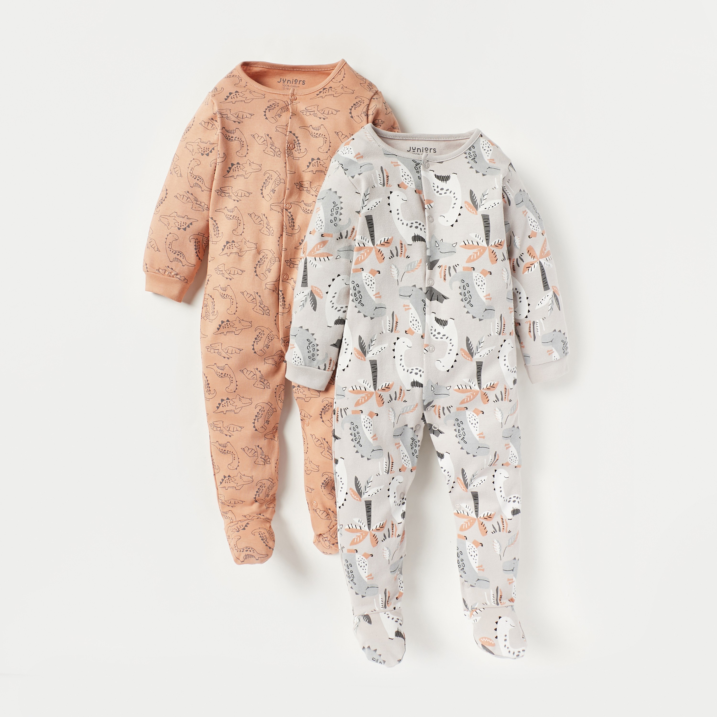بدلات نوم بأزرار إغلاق كبّاسة وطبعات ديناصور من جونيورز - طقم من قطعتين-baby-boys-clothing-nightwear-sleepsuits-image-1