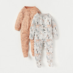 Juniors Dino Print Sleepsuit with Button Closure - Set of 2
