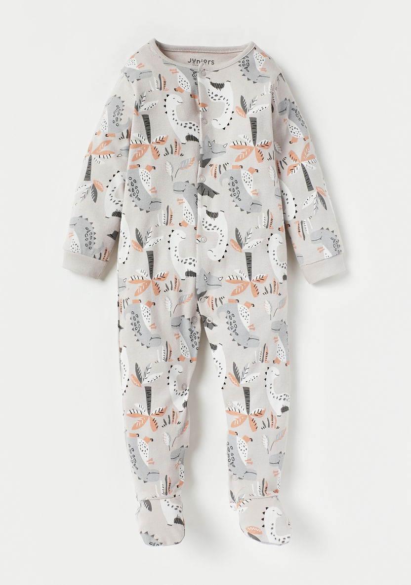 Juniors Dino Print Sleepsuit with Button Closure - Set of 2-Sleepsuits-image-1