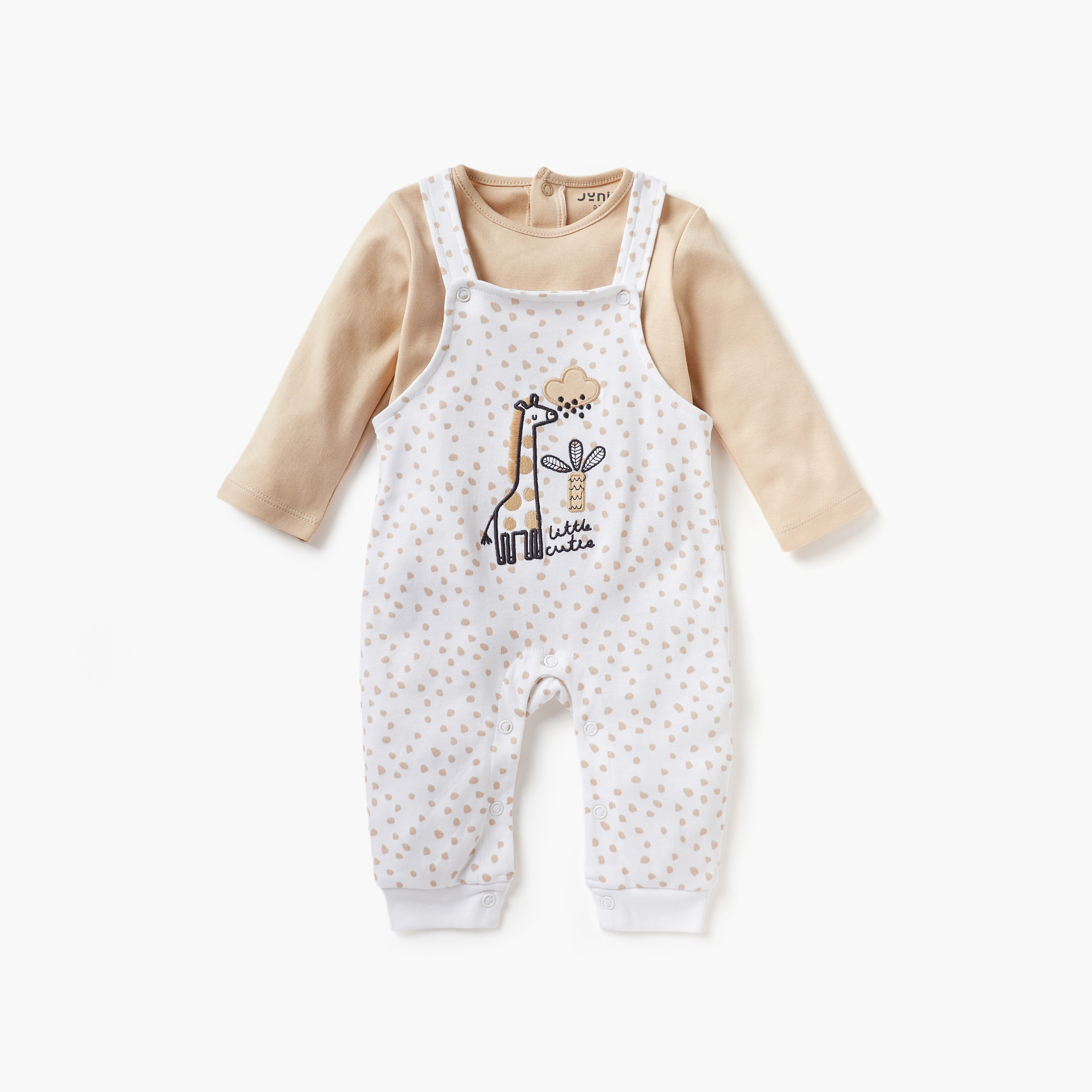 Juniors Giraffe Embroidered Dungaree and T-shirt Set-boys-clothing-rompersanddungarees-image-1