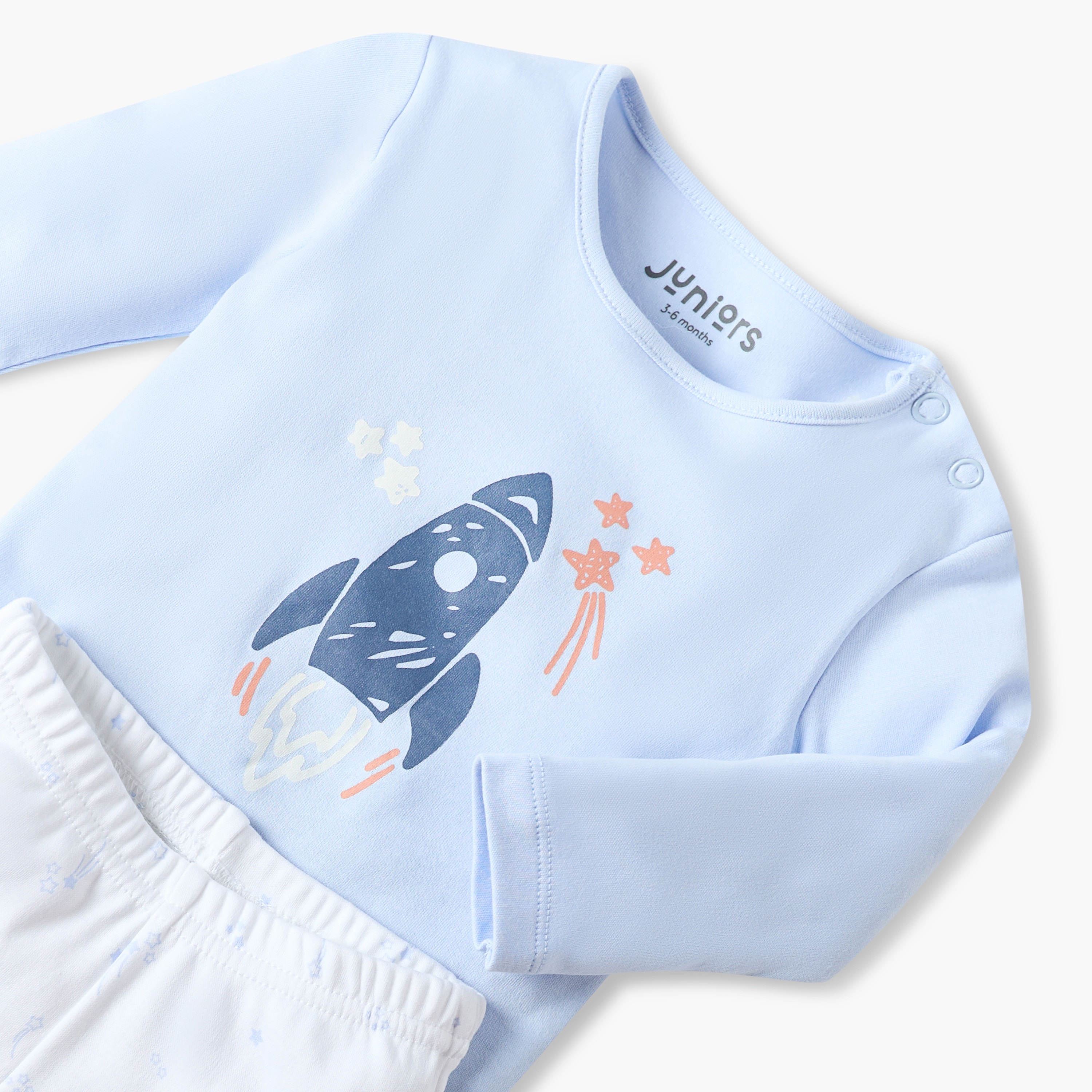 Juniors Rocket Print Long Sleeves T-shirt and Elasticated Pyjama Set-baby-boys-clothing-nightwear-pyjamasets-image-5