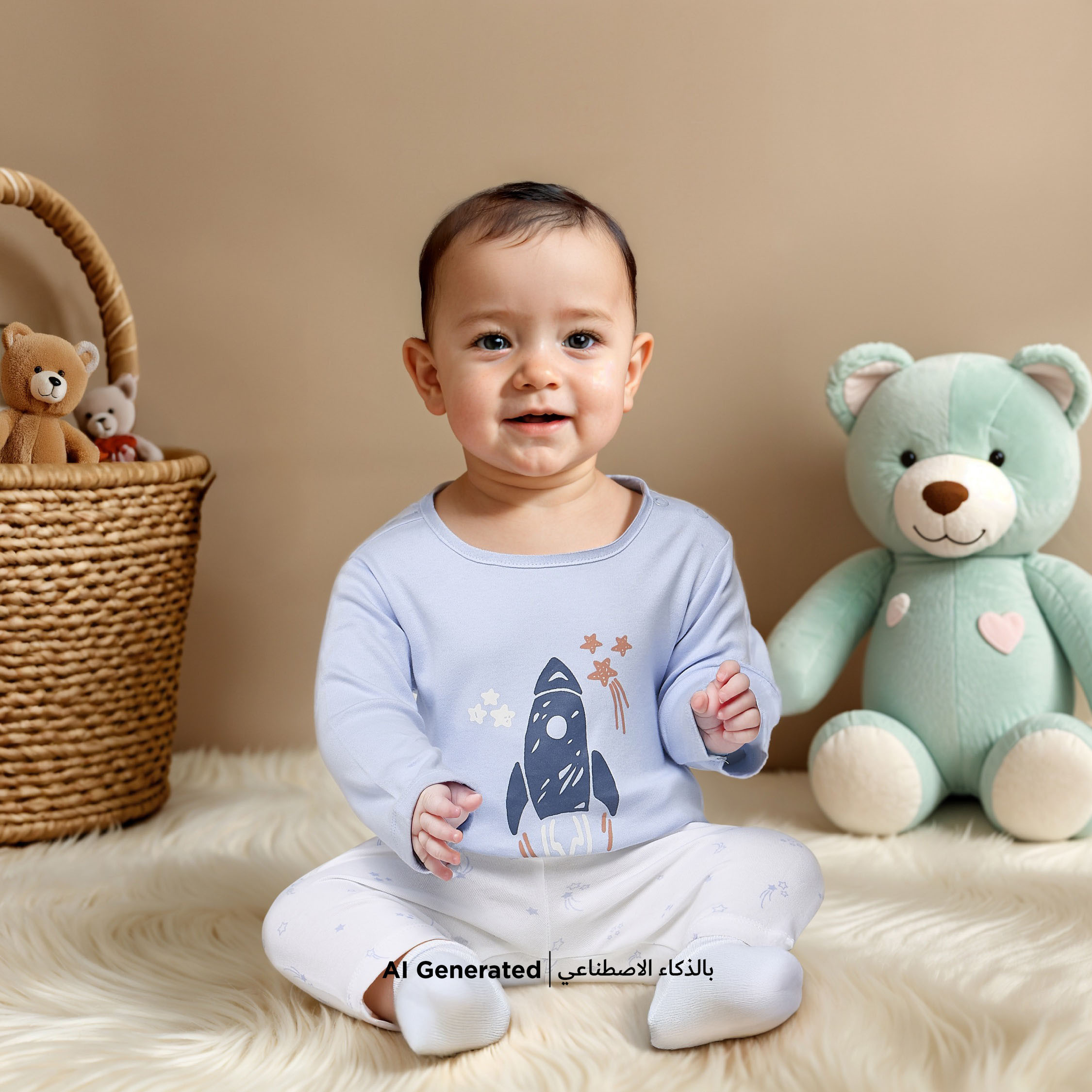 Juniors Rocket Print Long Sleeves T-shirt and Elasticated Pyjama Set-baby-boys-clothing-nightwear-pyjamasets-image-6
