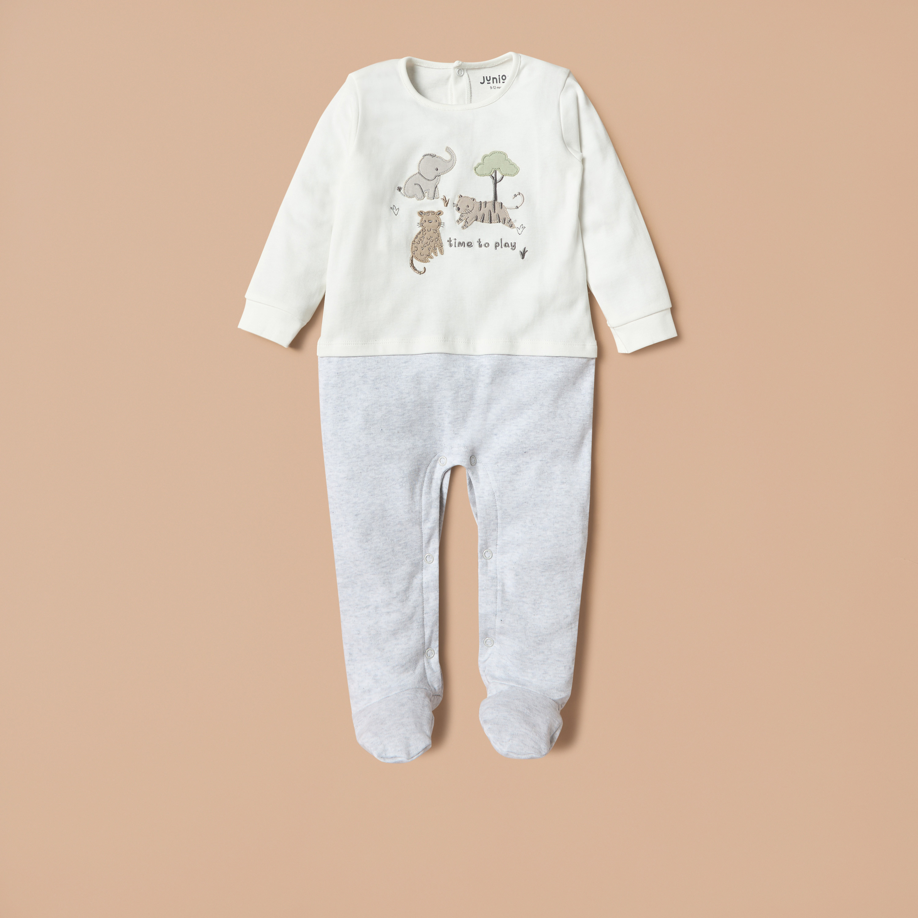 بدلة نوم بأقدام وتزيينات سفاري وأكمام طويلة من جونيورز-baby-boys-clothing-nightwear-sleepsuits-image-1