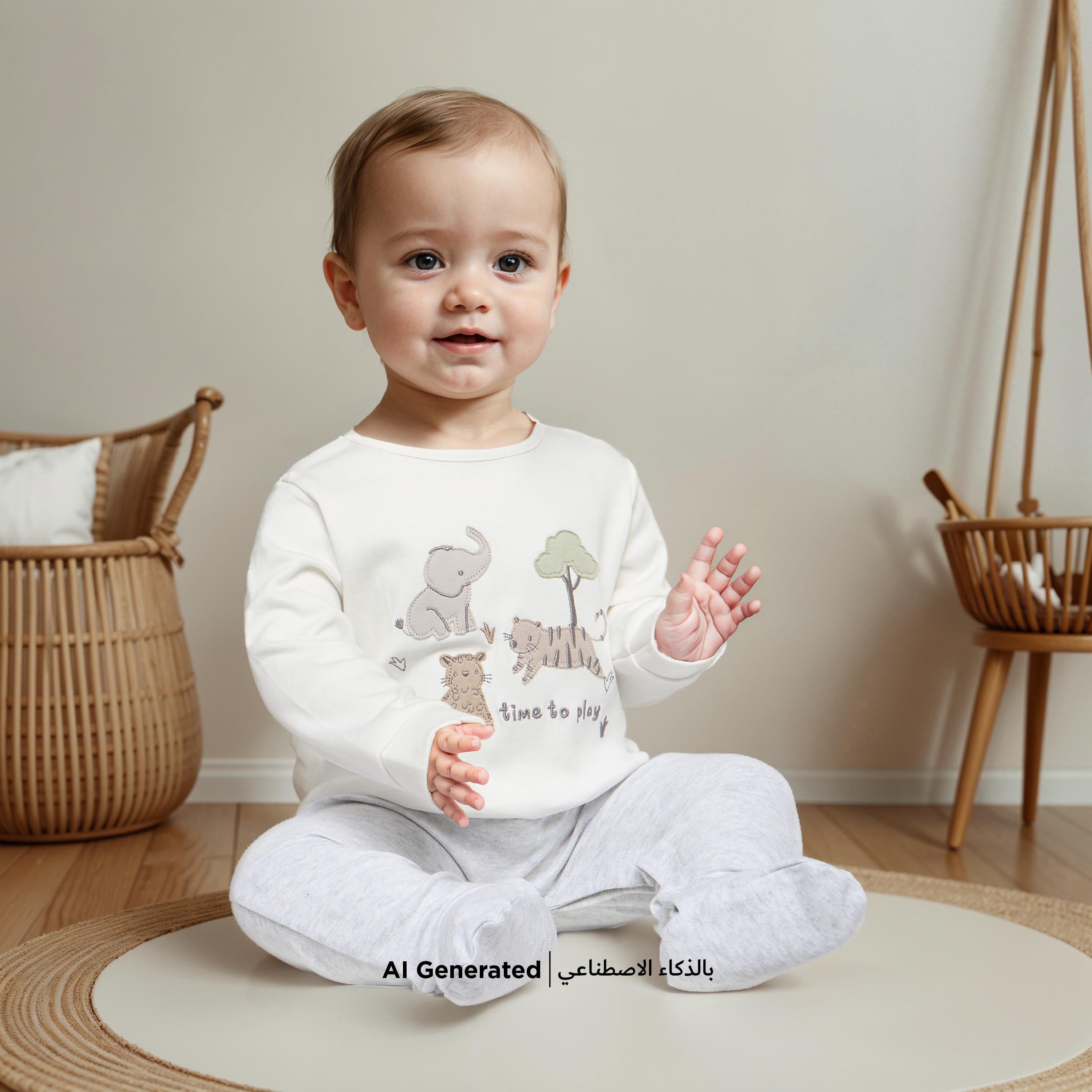 بدلة نوم بأقدام وتزيينات سفاري وأكمام طويلة من جونيورز-baby-boys-clothing-nightwear-sleepsuits-image-5