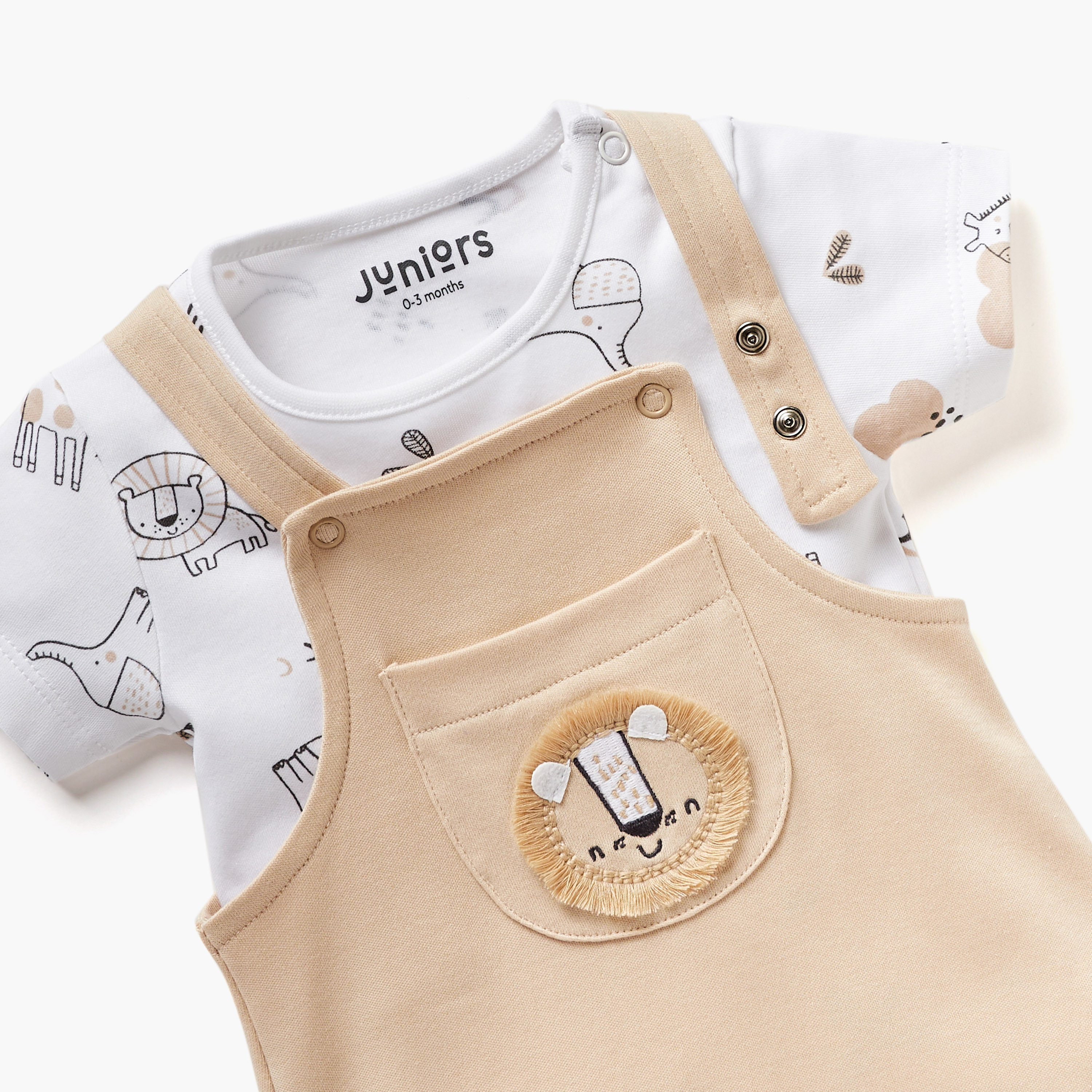 Juniors Lion Applique Detail Dungaree and T-shirt Set-baby-girls-clothing-setsandcoords-image-4