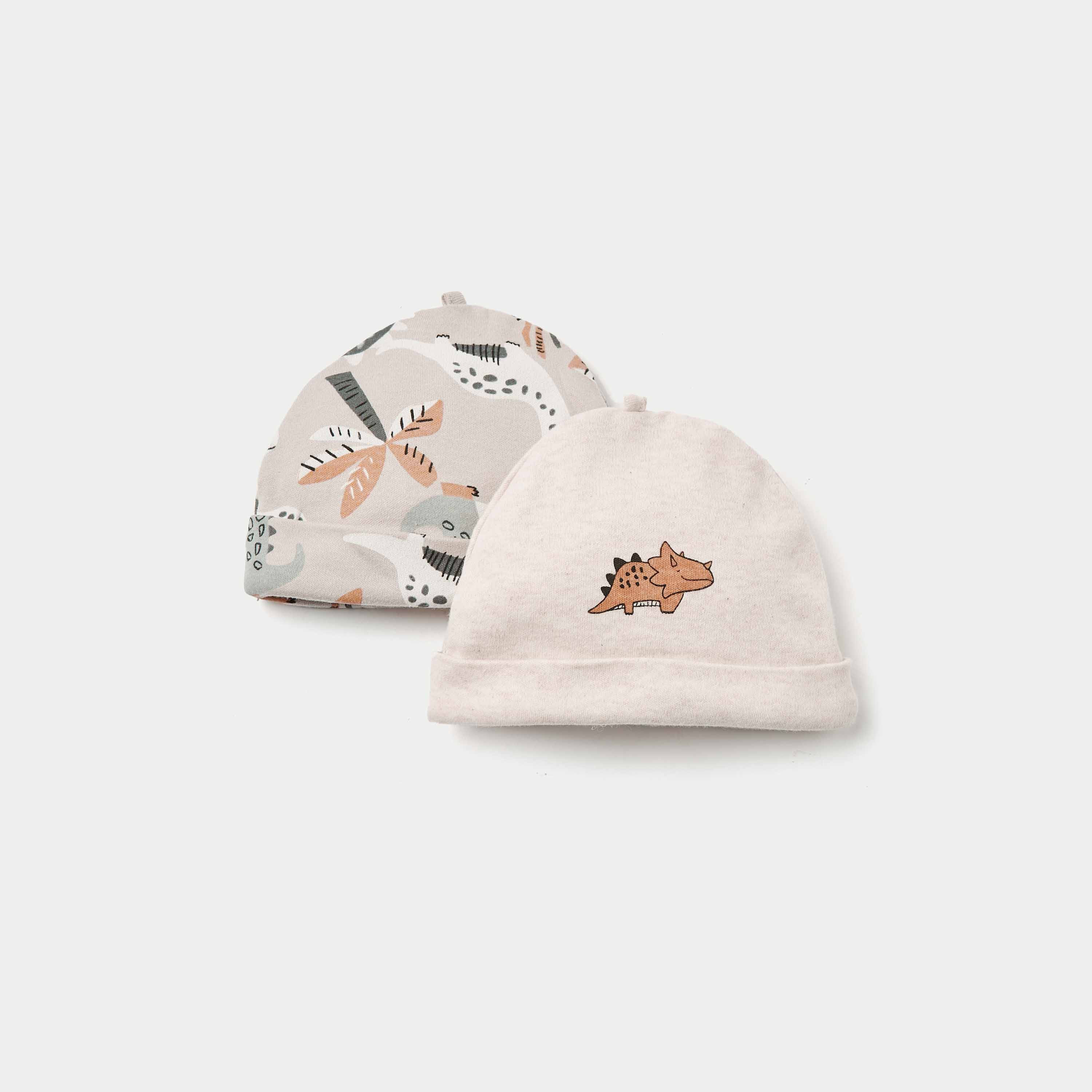 Juniors Dino Print Beanie Cap - Set of 2-baby-boys-accessories-caps-image-1