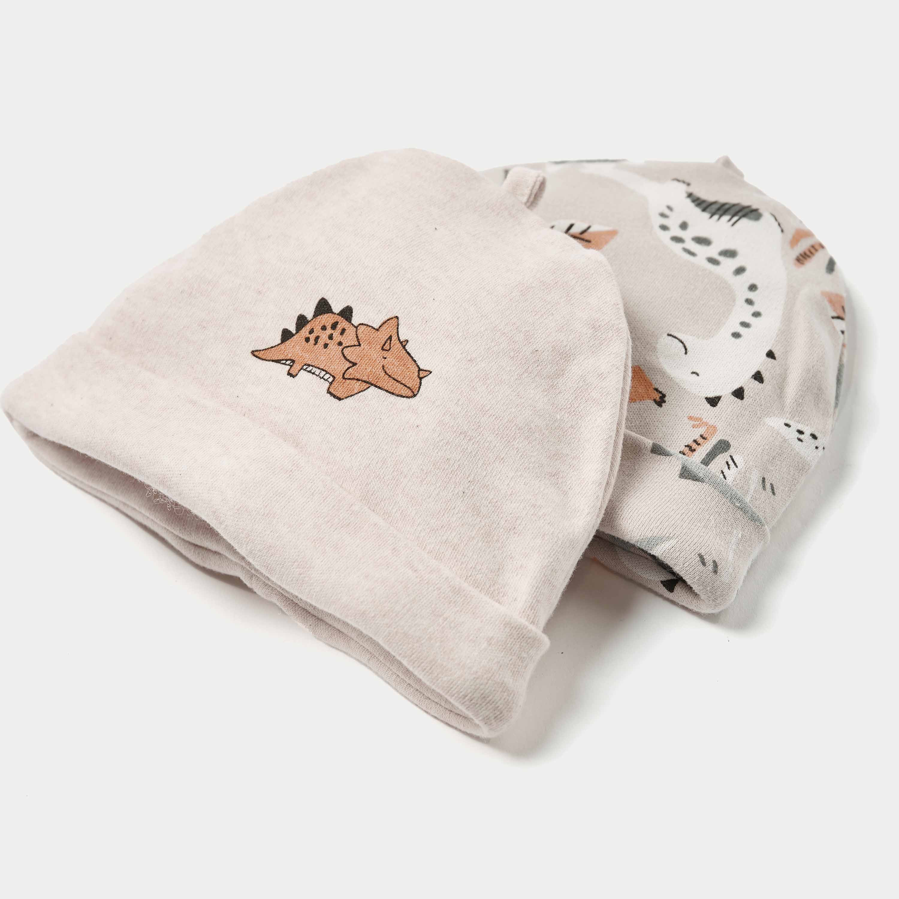 Juniors Dino Print Beanie Cap - Set of 2-baby-boys-accessories-caps-image-2