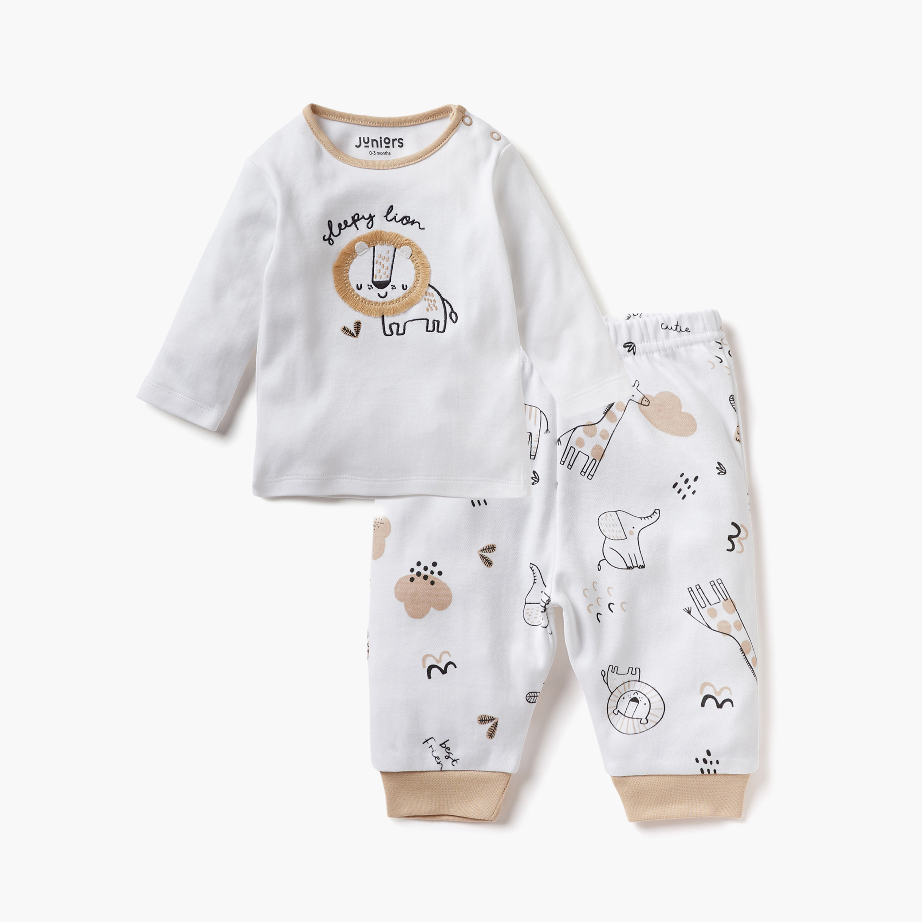 Juniors Animal Print T-shirt and Pyjama Set-baby-girls-clothing-nightwear-pyjamasets-image-1