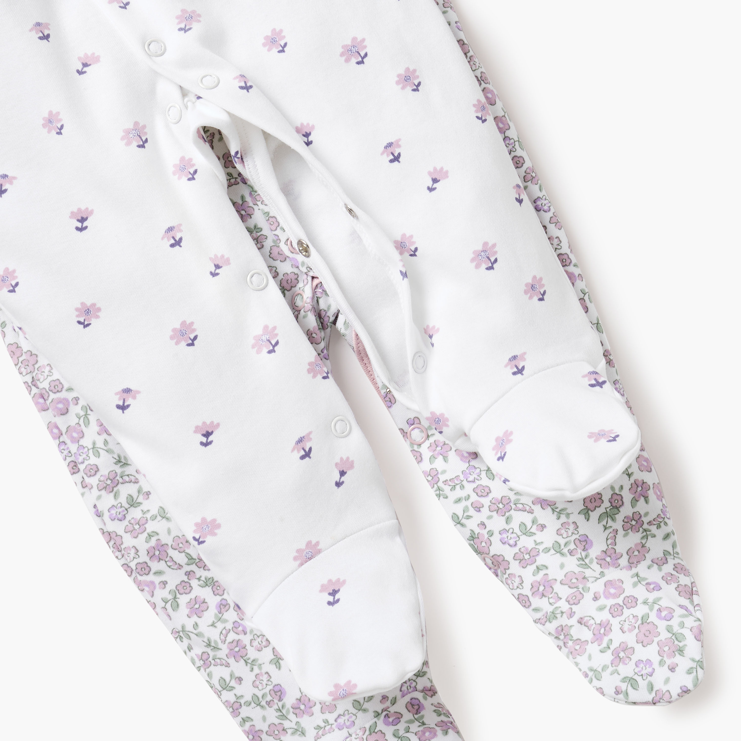 Juniors Floral Sleepsuit with Round Neck and Long Sleeves - Set of 2-baby-girls-clothing-nightwear-sleepsuits-image-5