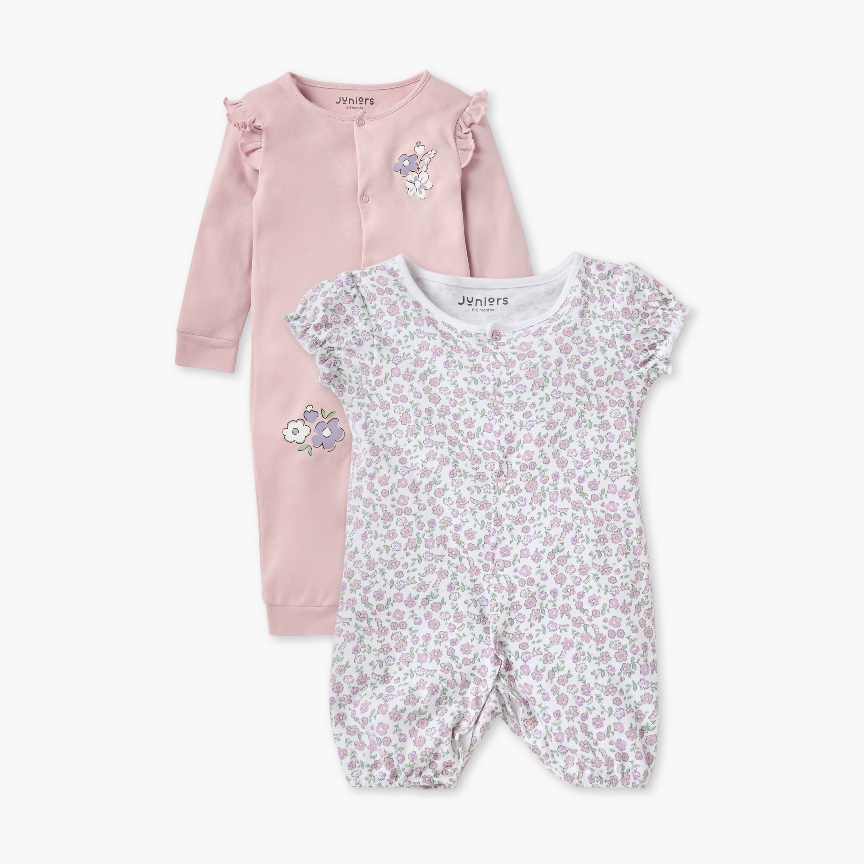 Juniors Floral Print Sleepsuit and Romper-baby-girls-clothing-nightwear-sleepsuits-image-1