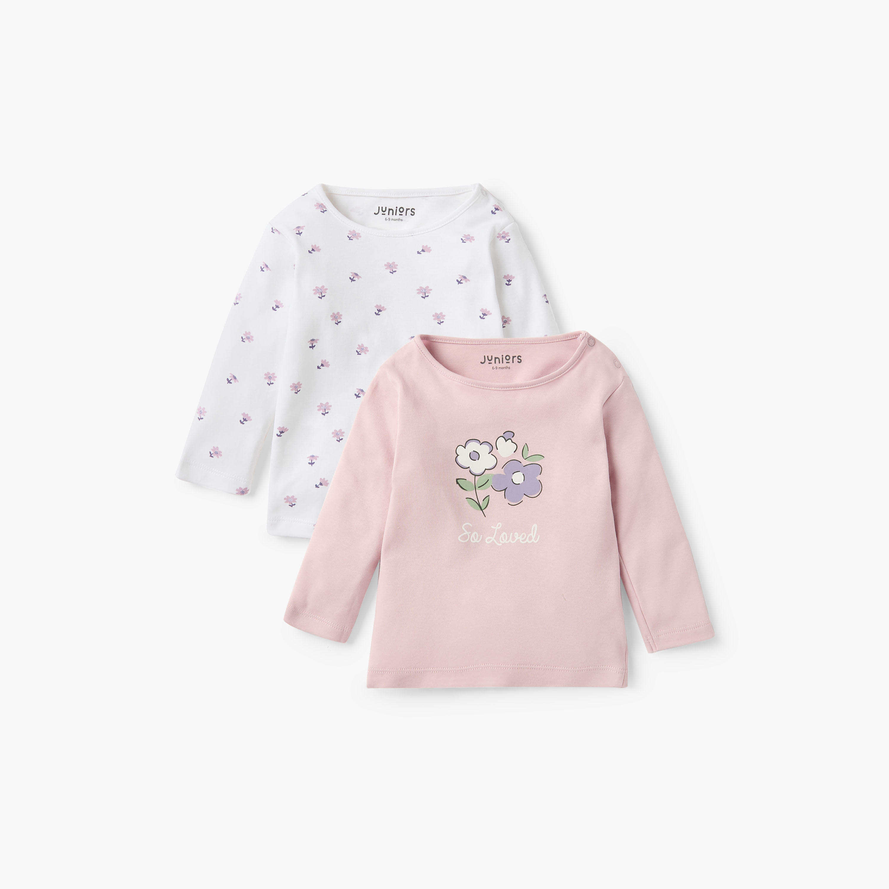 Juniors Floral Print T-shirt with Long Sleeves - Set of 2-baby-girls-clothing-nightwear-pyjamasets-image-1