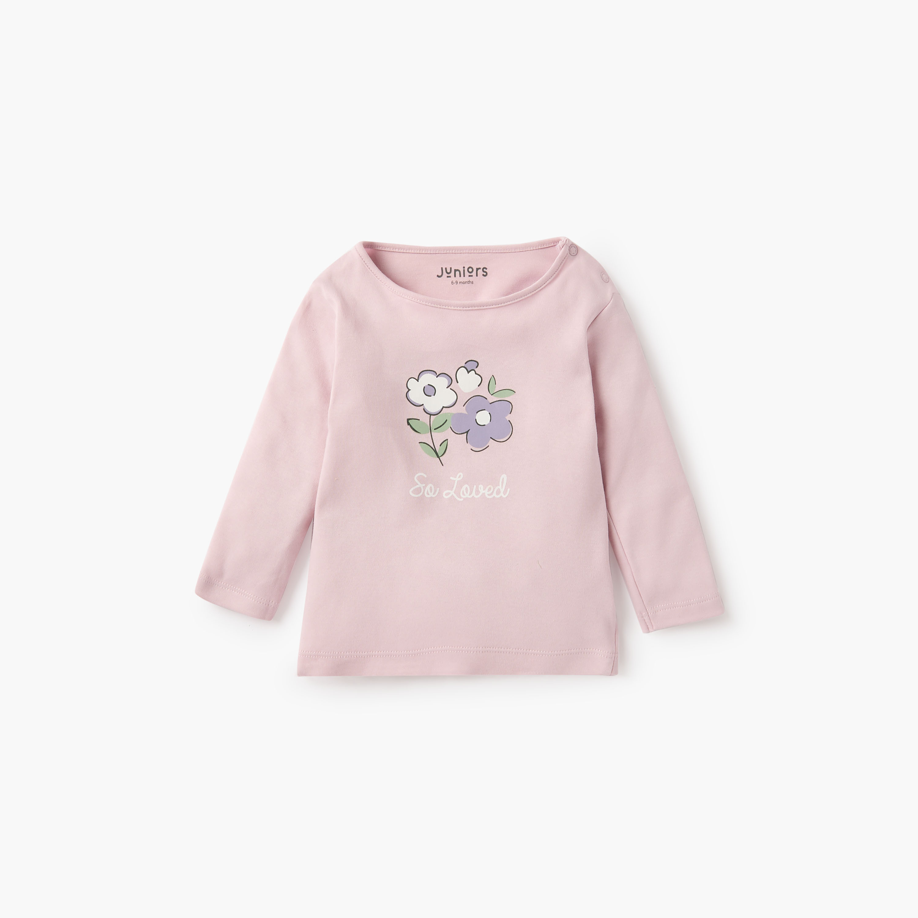 Juniors Floral Print T-shirt with Long Sleeves - Set of 2-baby-girls-clothing-nightwear-pyjamasets-image-2