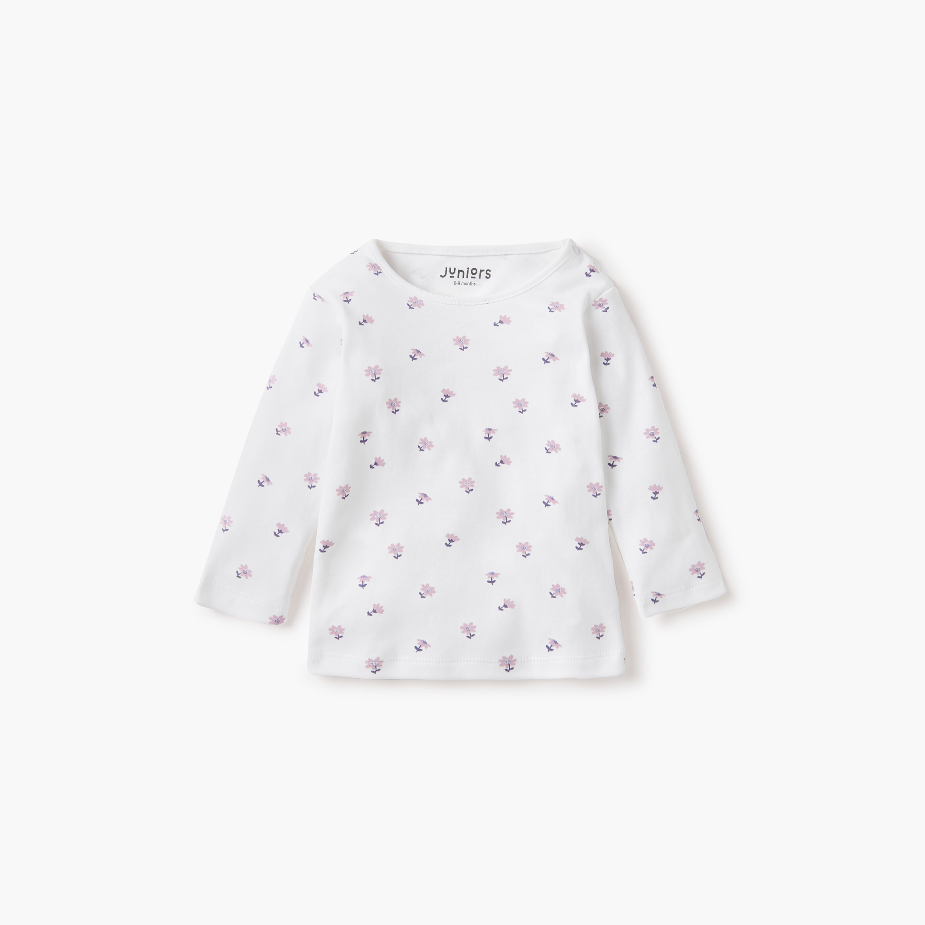 Juniors Floral Print T-shirt with Long Sleeves - Set of 2-baby-girls-clothing-nightwear-pyjamasets-image-3