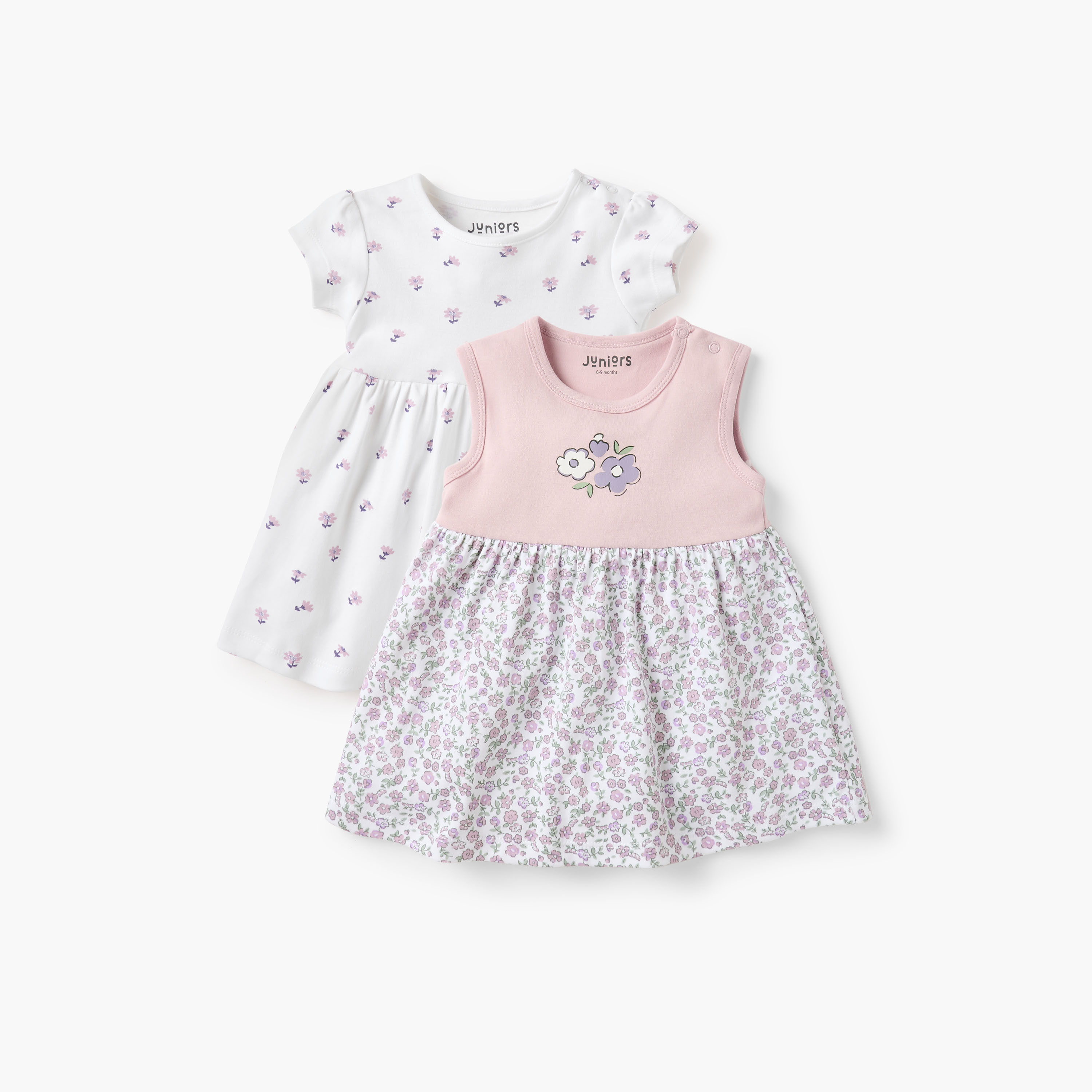 Juniors Floral Print A-line Dress with Round Neck - Set of 2-baby-girls-clothing-dressesandjumpsuits-image-1